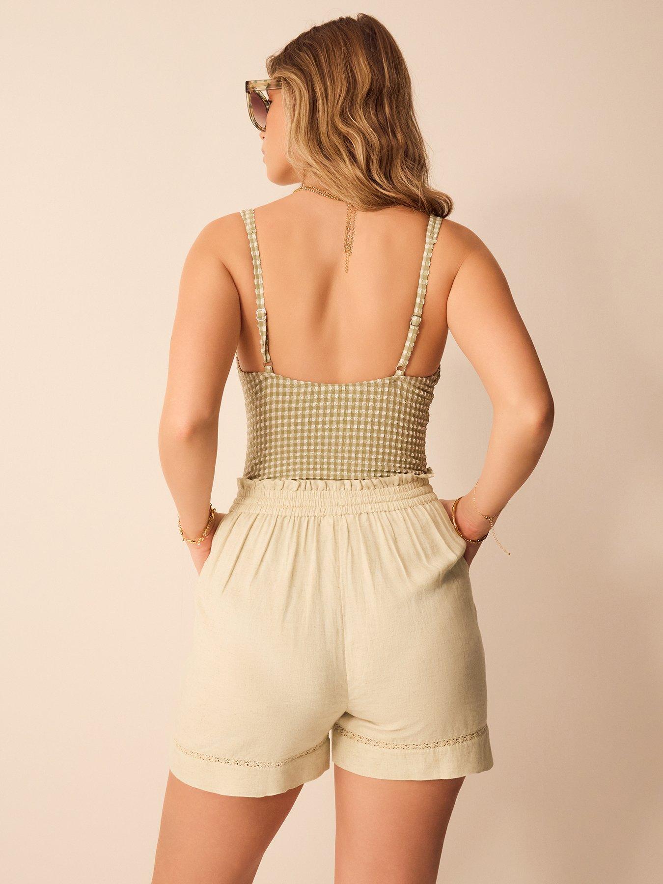 Image 2 of 4 of Accessorize Lace Trim Beach Shorts - Brown