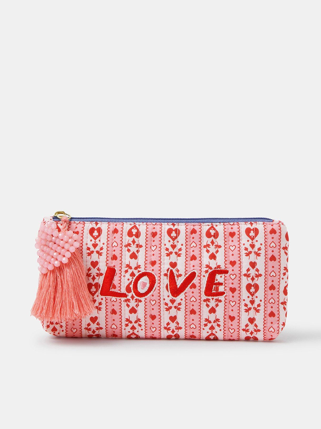 Image 1 of 3 of Accessorize Heart Print Pencil Case - Red