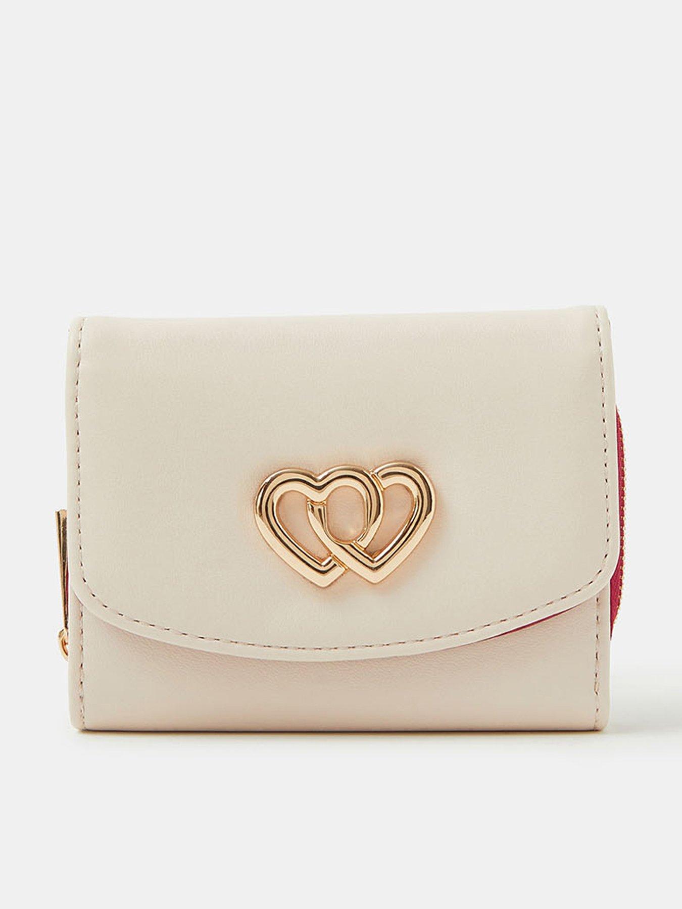 Image 1 of 3 of Accessorize Double Heart Faux Leather Purse - Cream