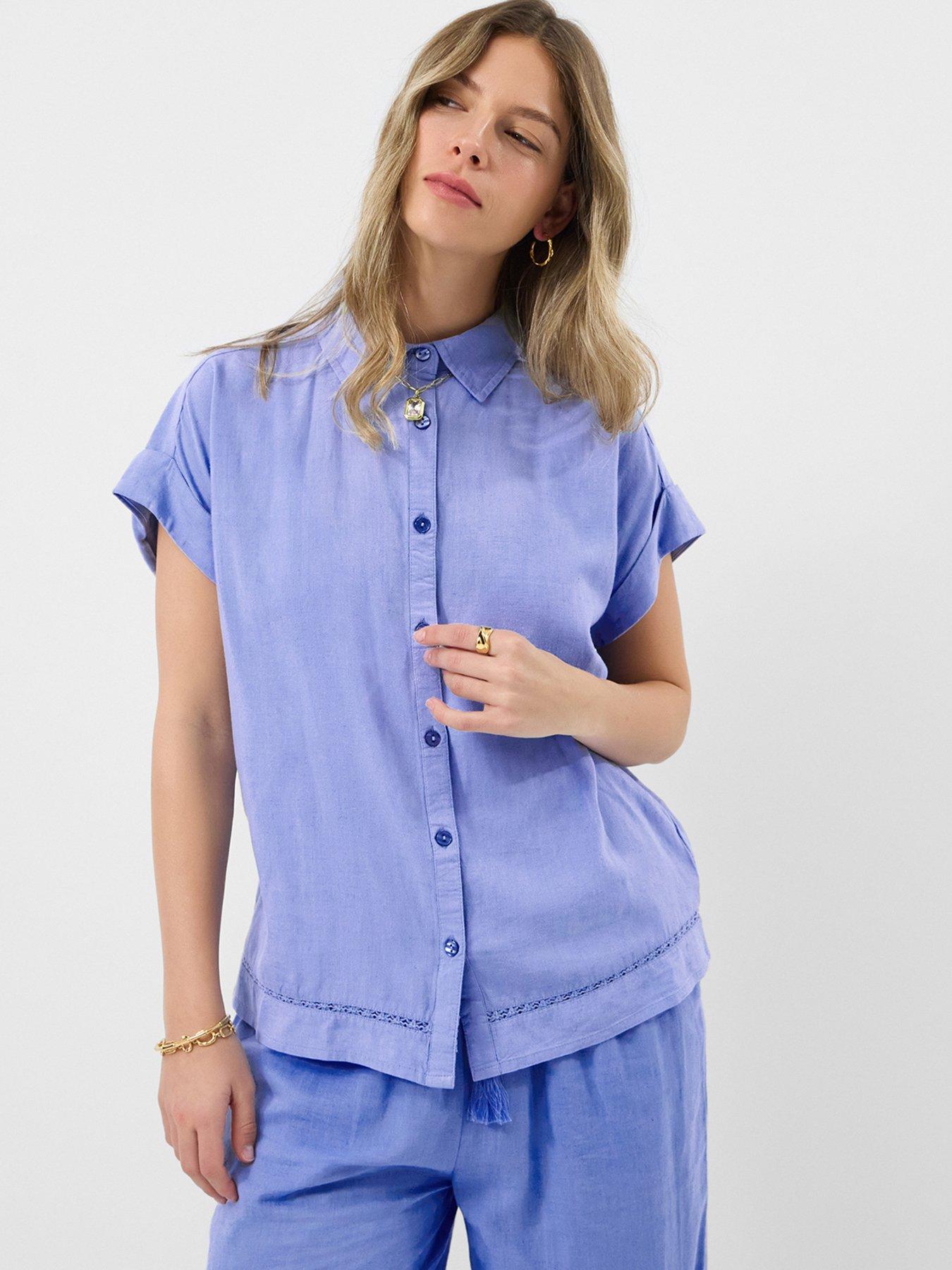 Image 1 of 5 of Accessorize Lace Trim Linen Shirt - Blue