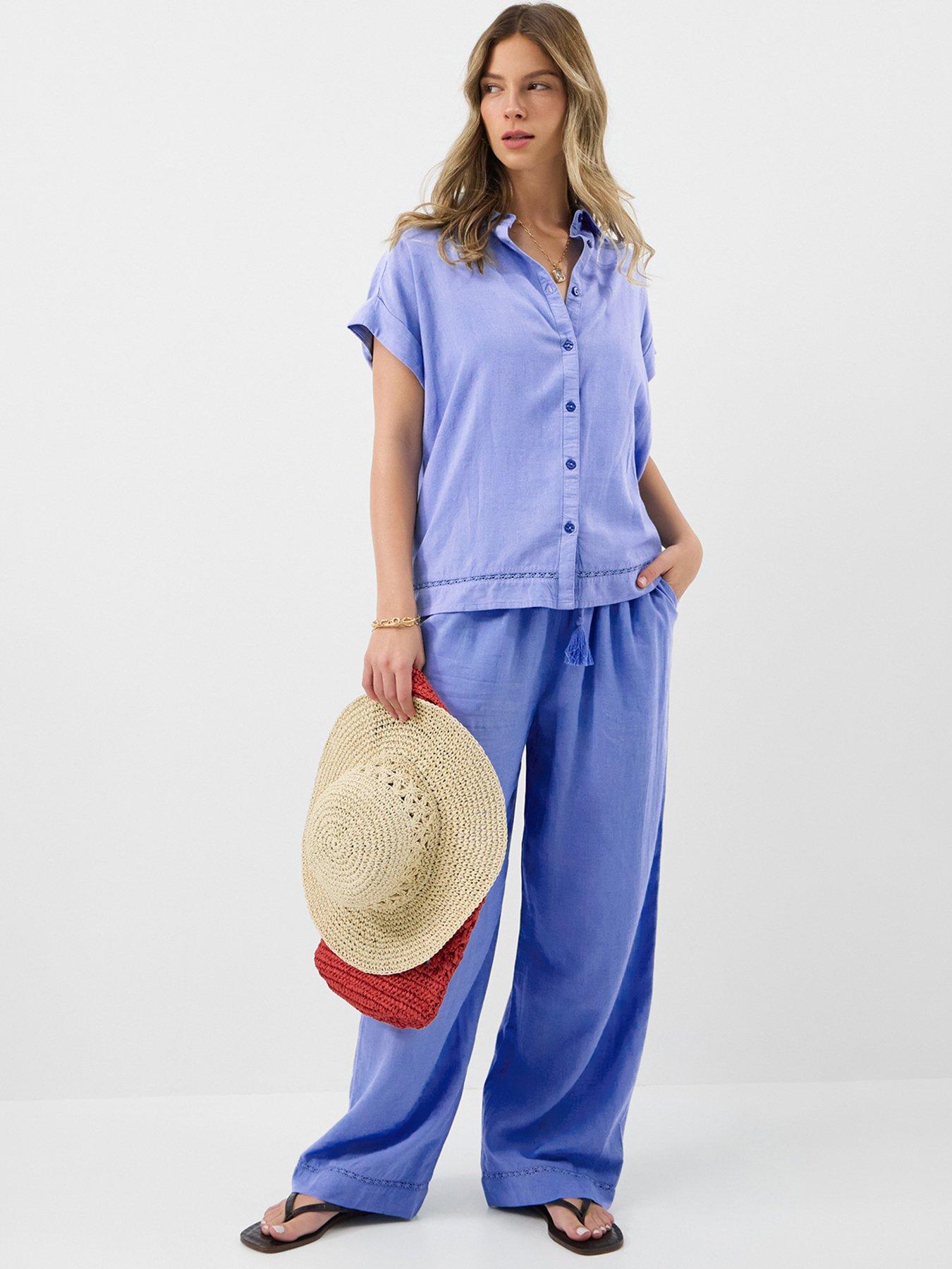 Image 3 of 5 of Accessorize Lace Trim Linen Shirt - Blue