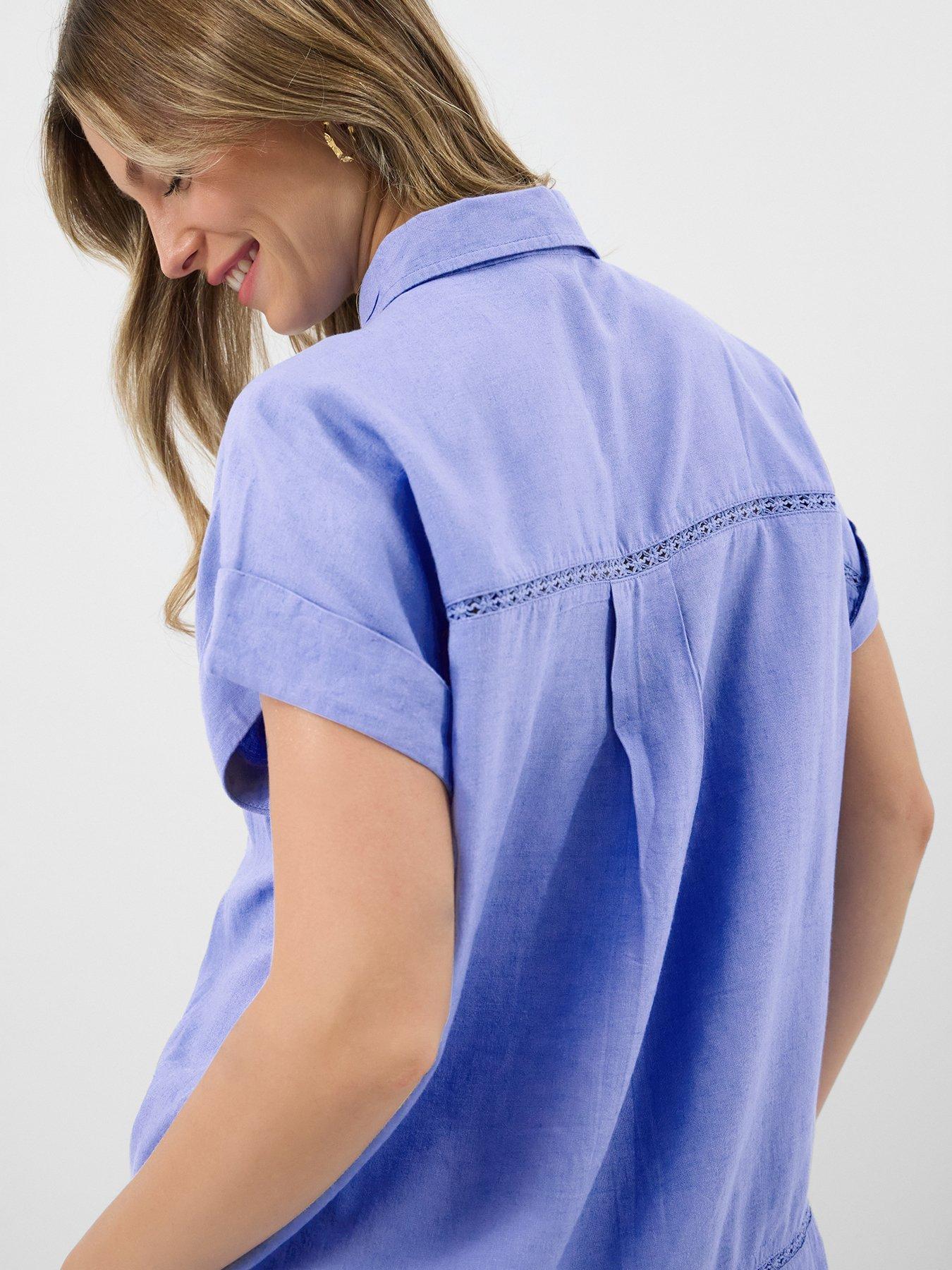 Image 4 of 5 of Accessorize Lace Trim Linen Shirt - Blue