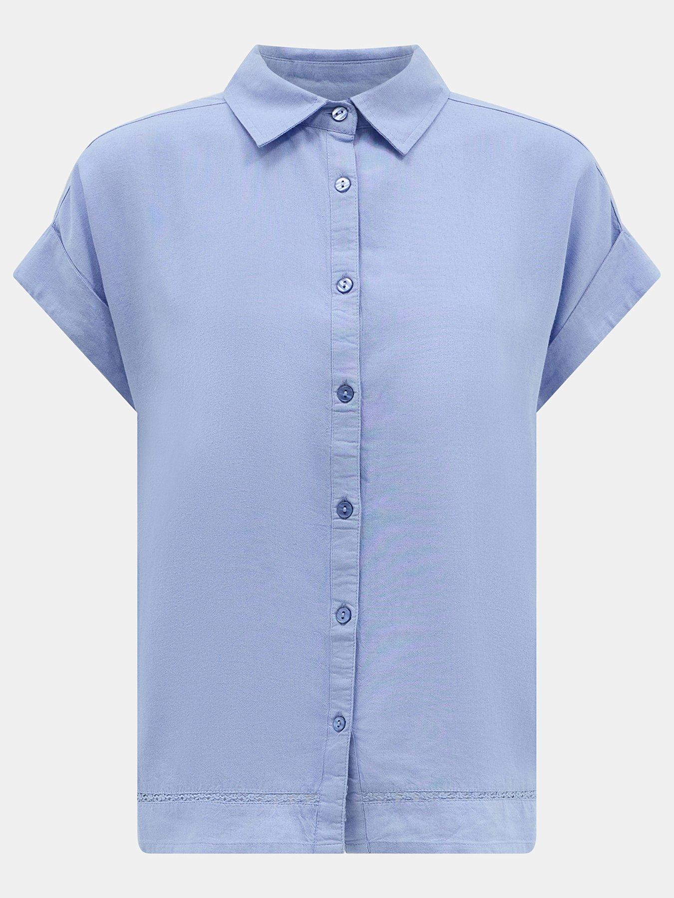 Image 5 of 5 of Accessorize Lace Trim Linen Shirt - Blue