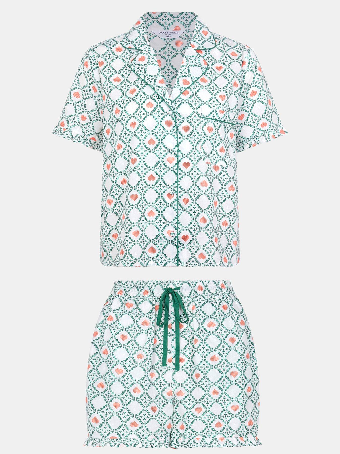 accessorize-heart-print-ruffle-shorts-pyjama-set-cream-amp-greendetail
