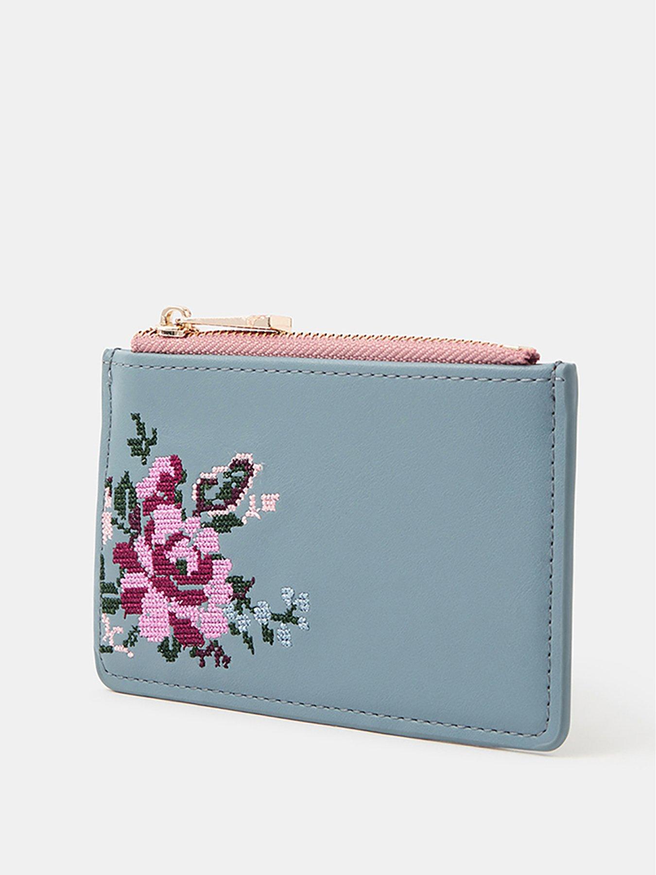 Image 2 of 3 of Accessorize Cross Stitch Flower Cardholder - Blue