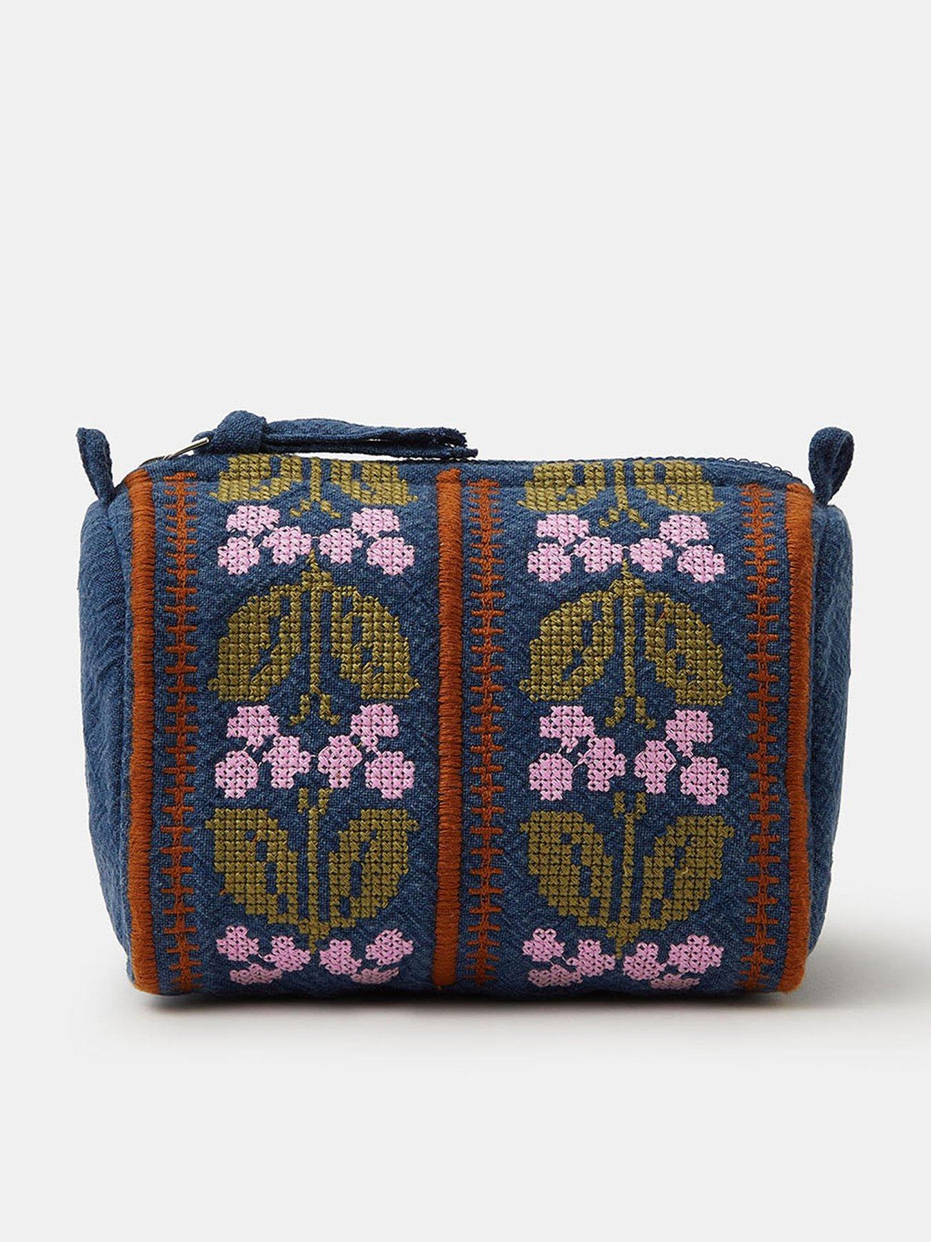Image 1 of 3 of Accessorize Floral Tapestry Denim Make Up Bag