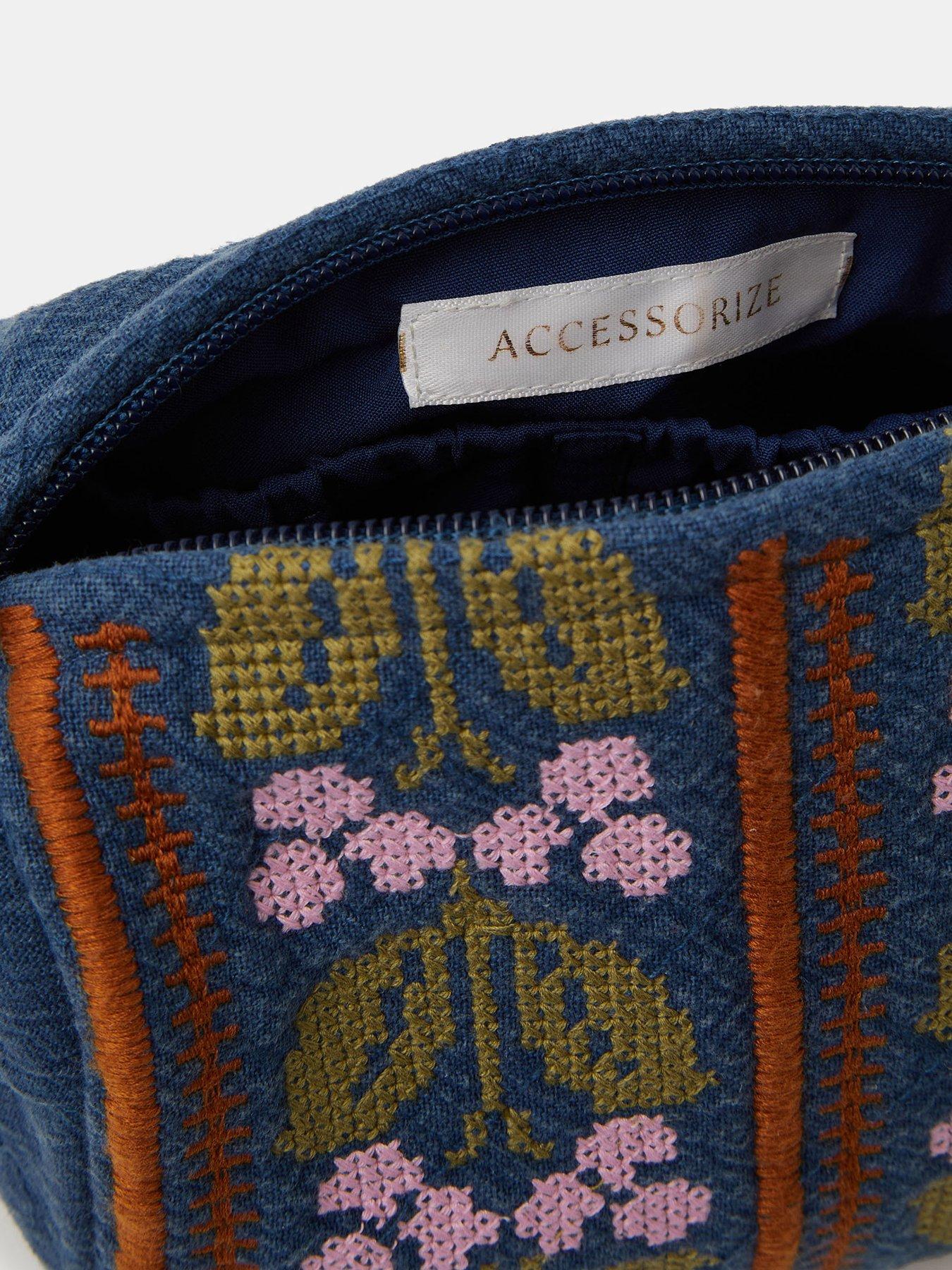 Image 3 of 3 of Accessorize Floral Tapestry Denim Make Up Bag