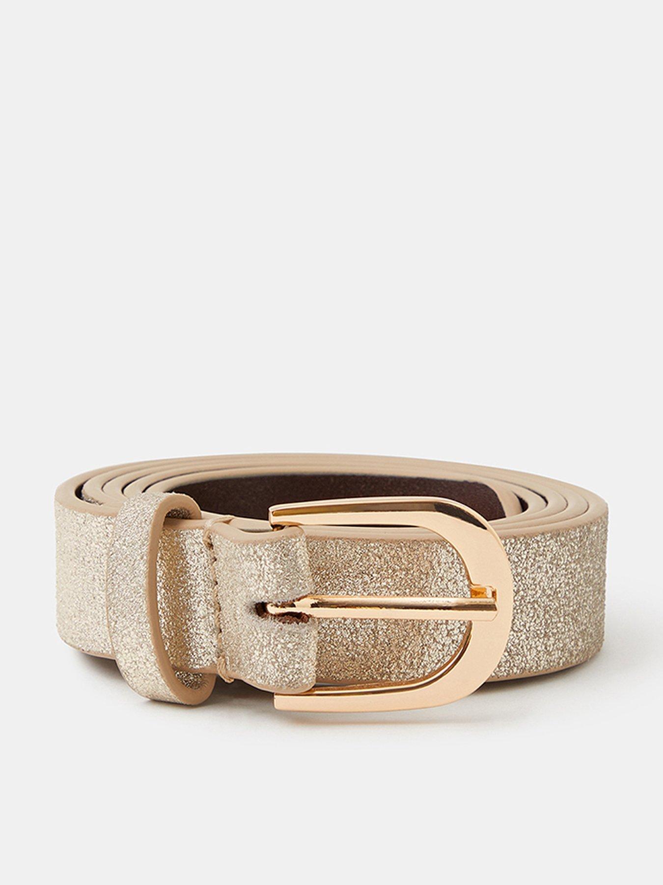 Image 1 of 3 of Accessorize Metallic Leather Belt - Gold