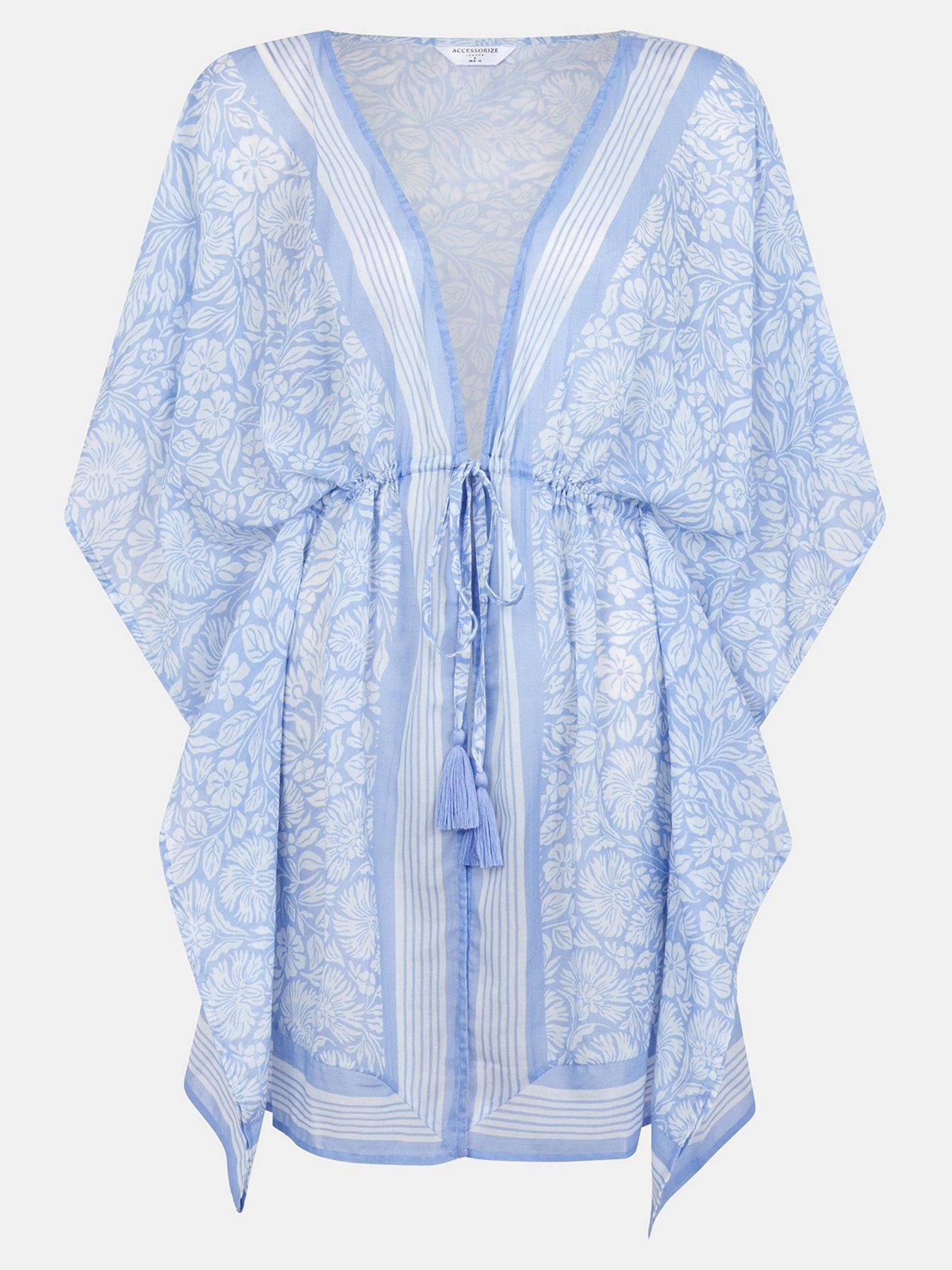 Image 4 of 4 of Accessorize Floral Print Mini Kaftan - Blue