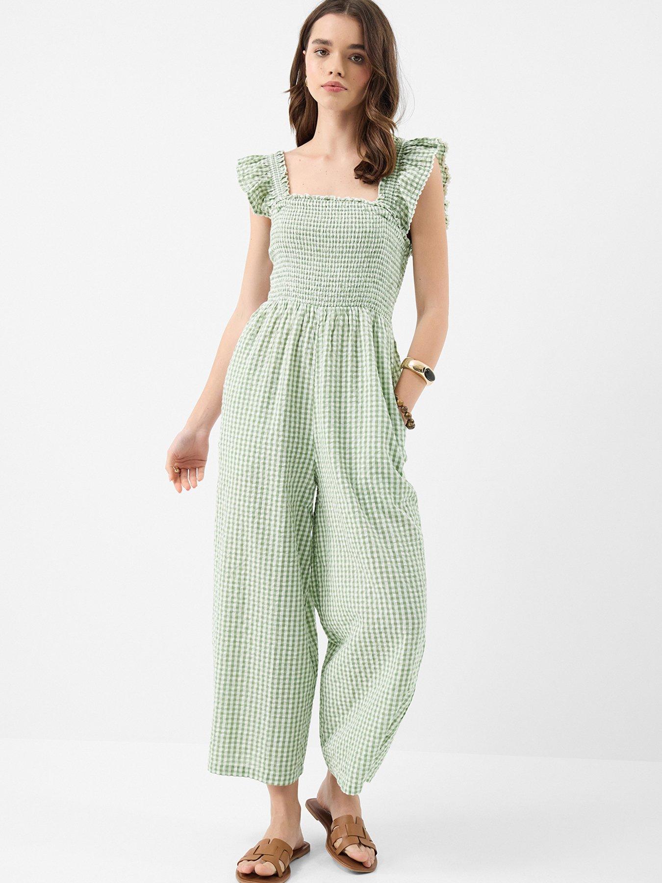 accessorize-gingham-print-frill-jumpsuit-green