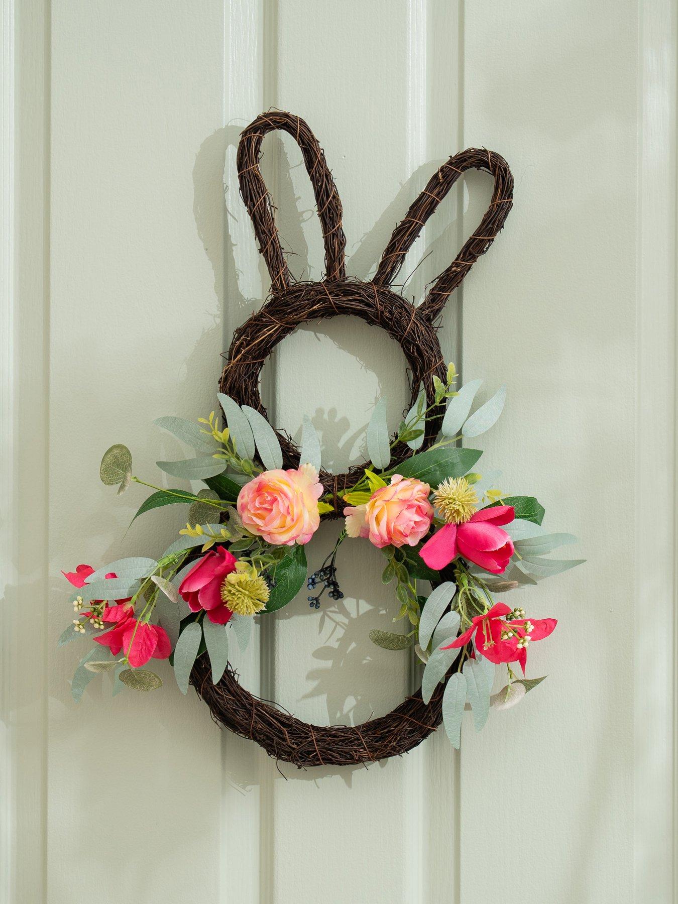 Image 1 of 3 of Scottish Everlastings 50cm Bougainvillea & Eucalyptus Rabbit Wreath