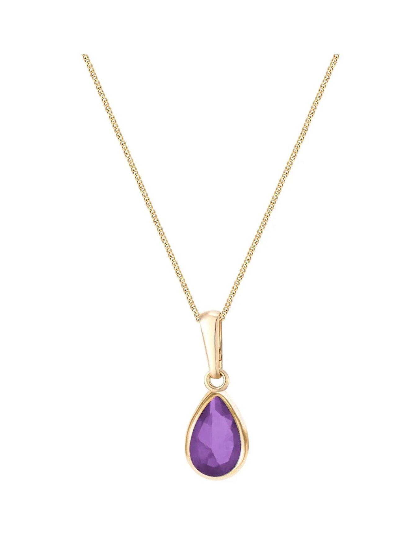 The Love Collection 9ct Gold Yellow Amethyst  Pear Shape Rubover Necklace