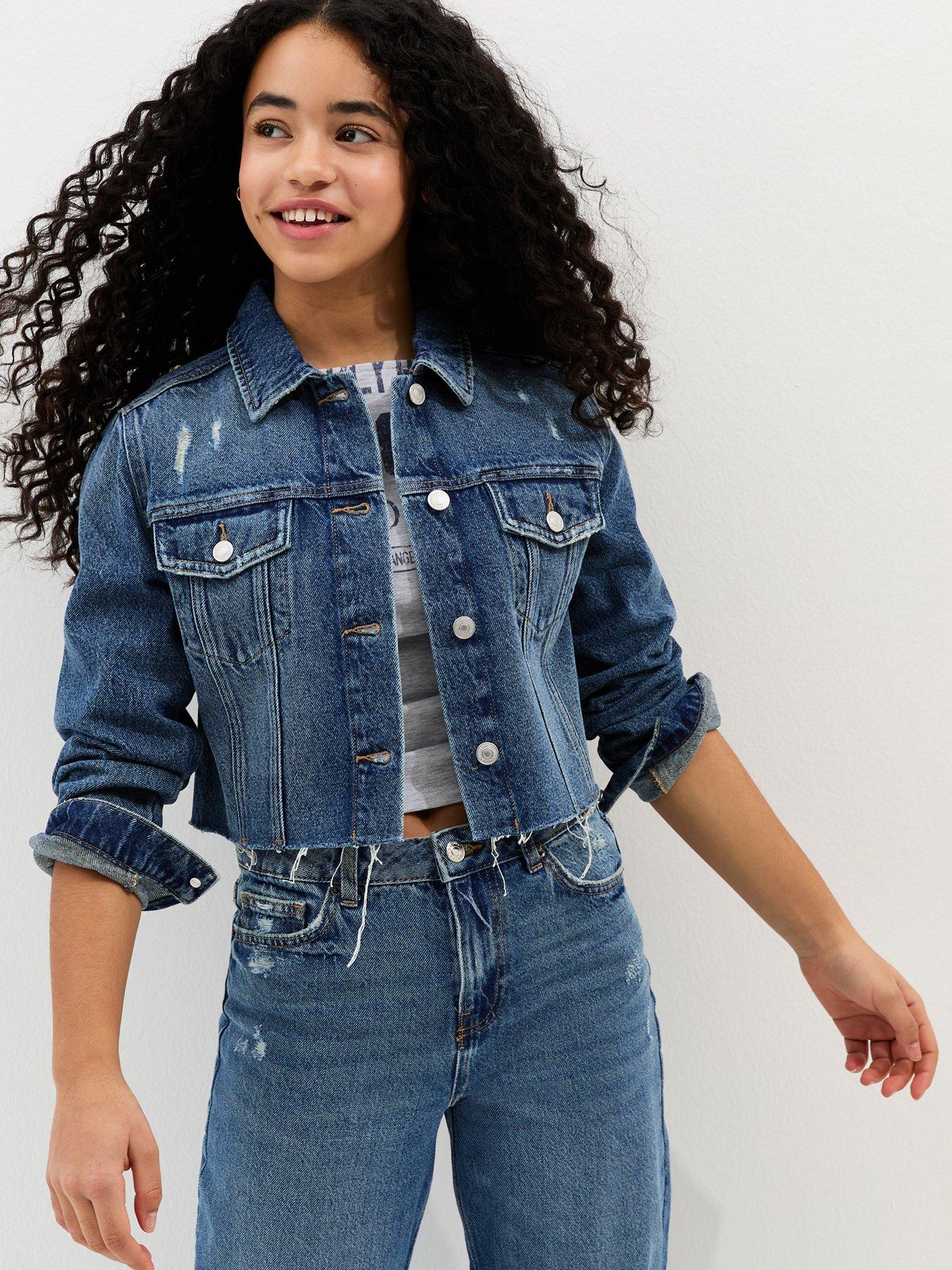 New Look 915 Girls Blue Distressed Cropped Denim Jacket