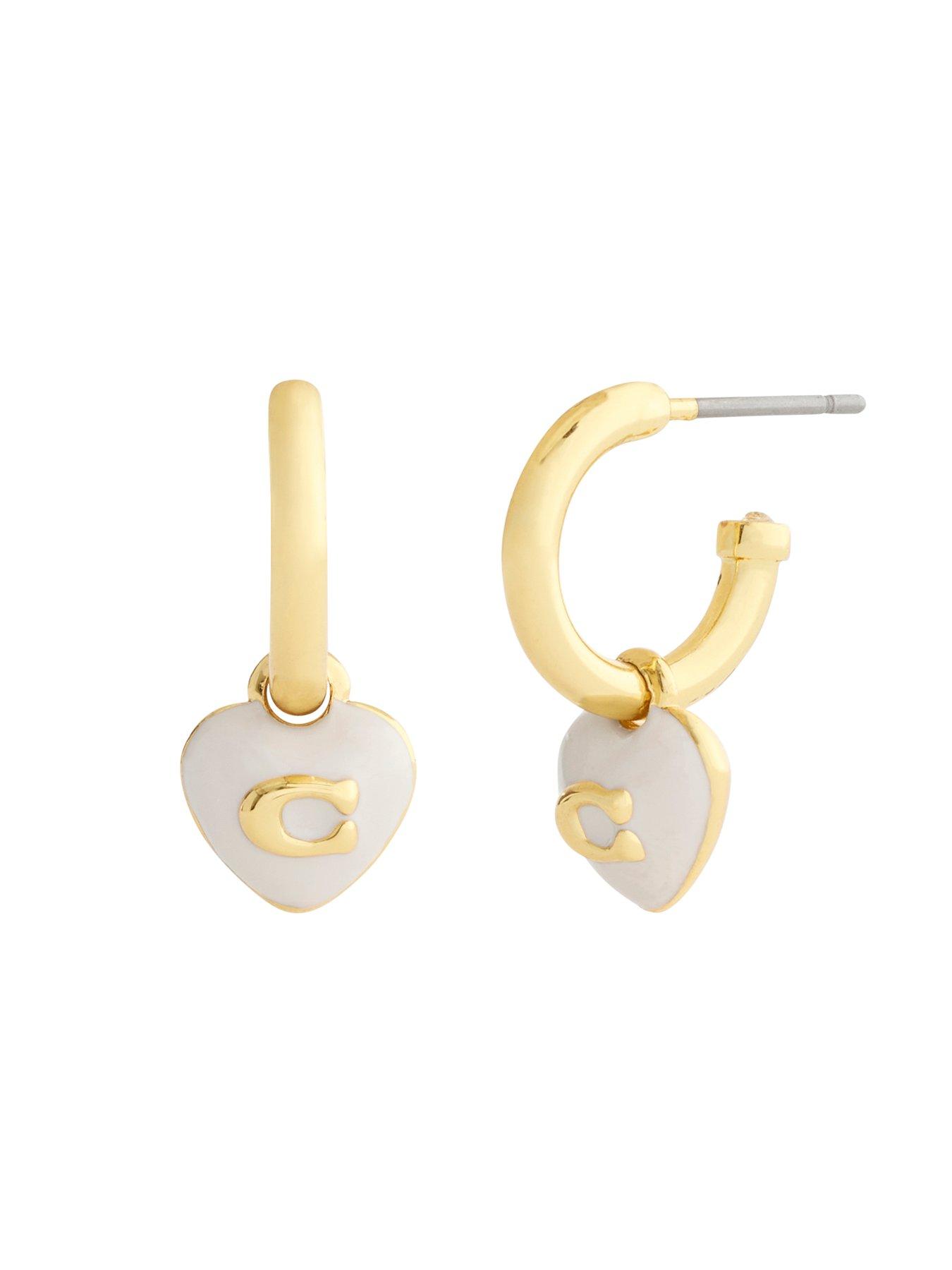 Image 4 of 4 of COACH Enamel C Heart Huggie Earrings