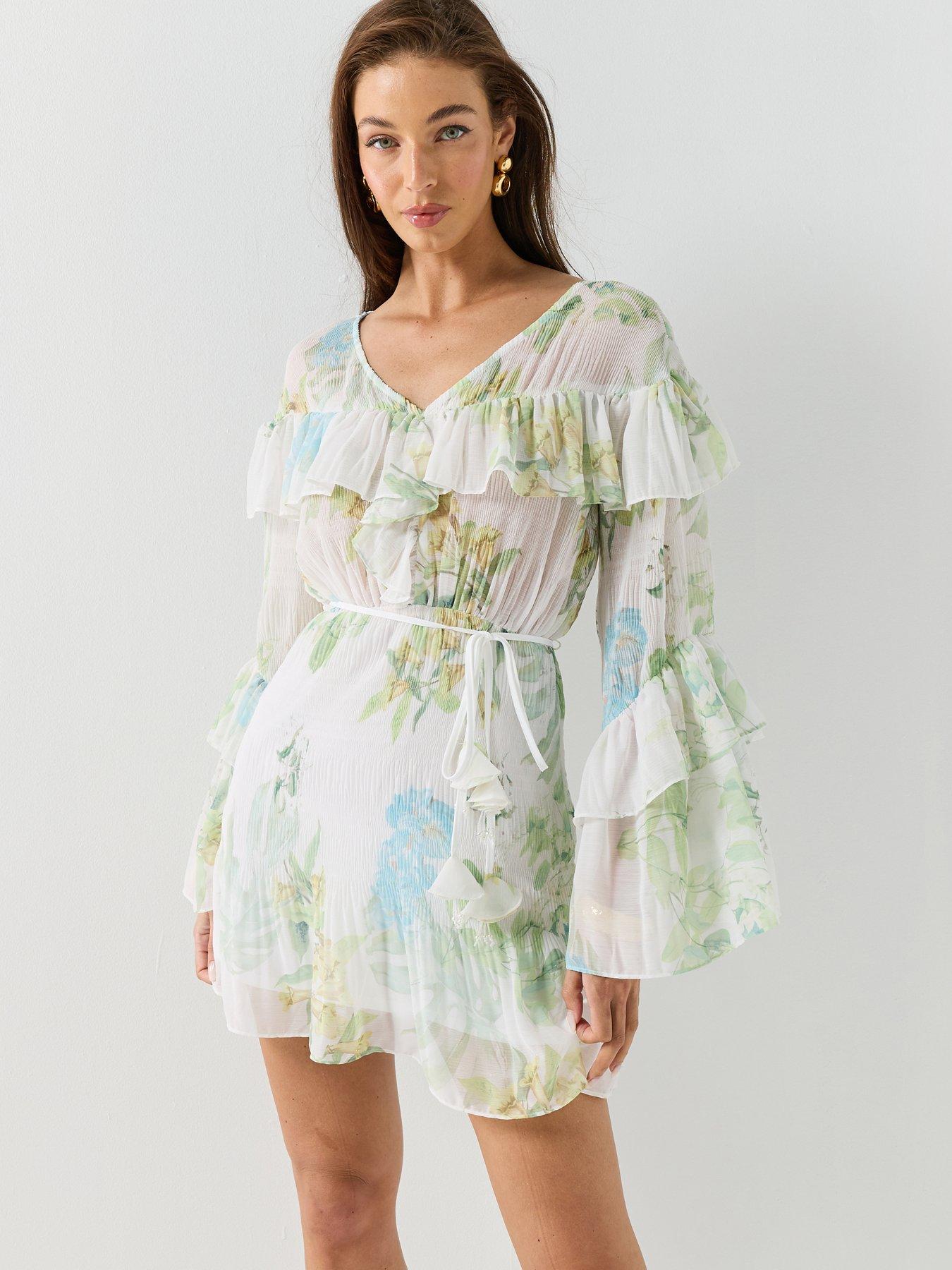 Guess Long Sleeve Laurence Printed Dress - White