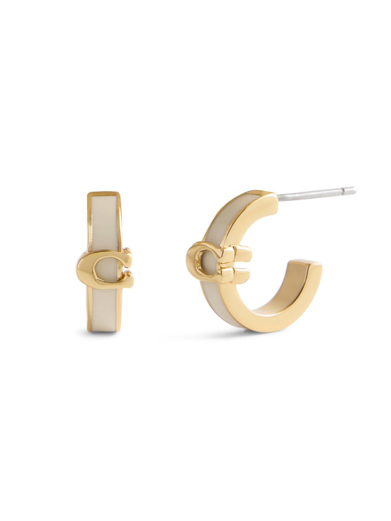 Image 2 of 3 of COACH Enamel C Huggie Earrings - Cream