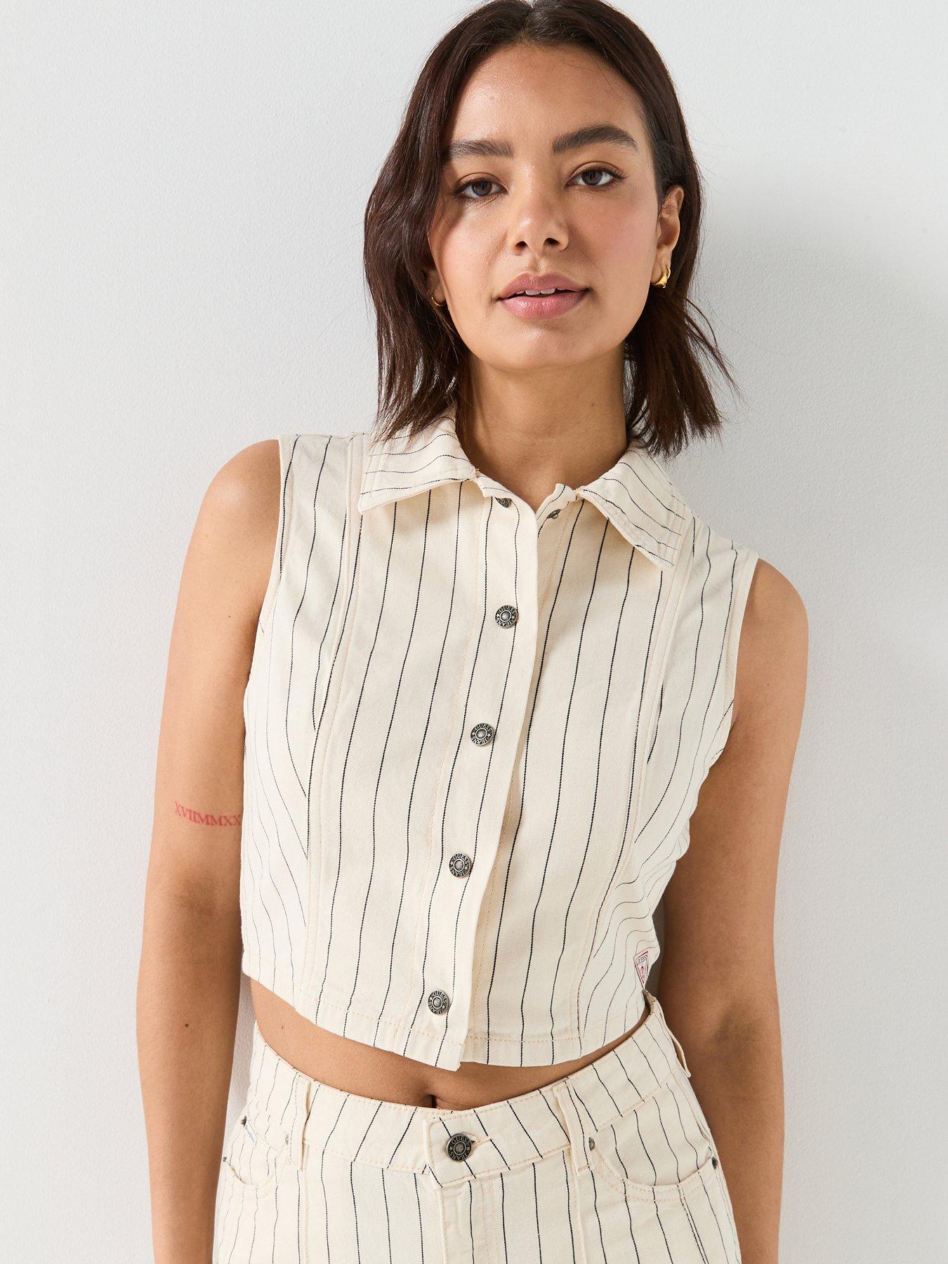 Guess Jeans Gj Striped Cropped Sleeveless Top - Yellow