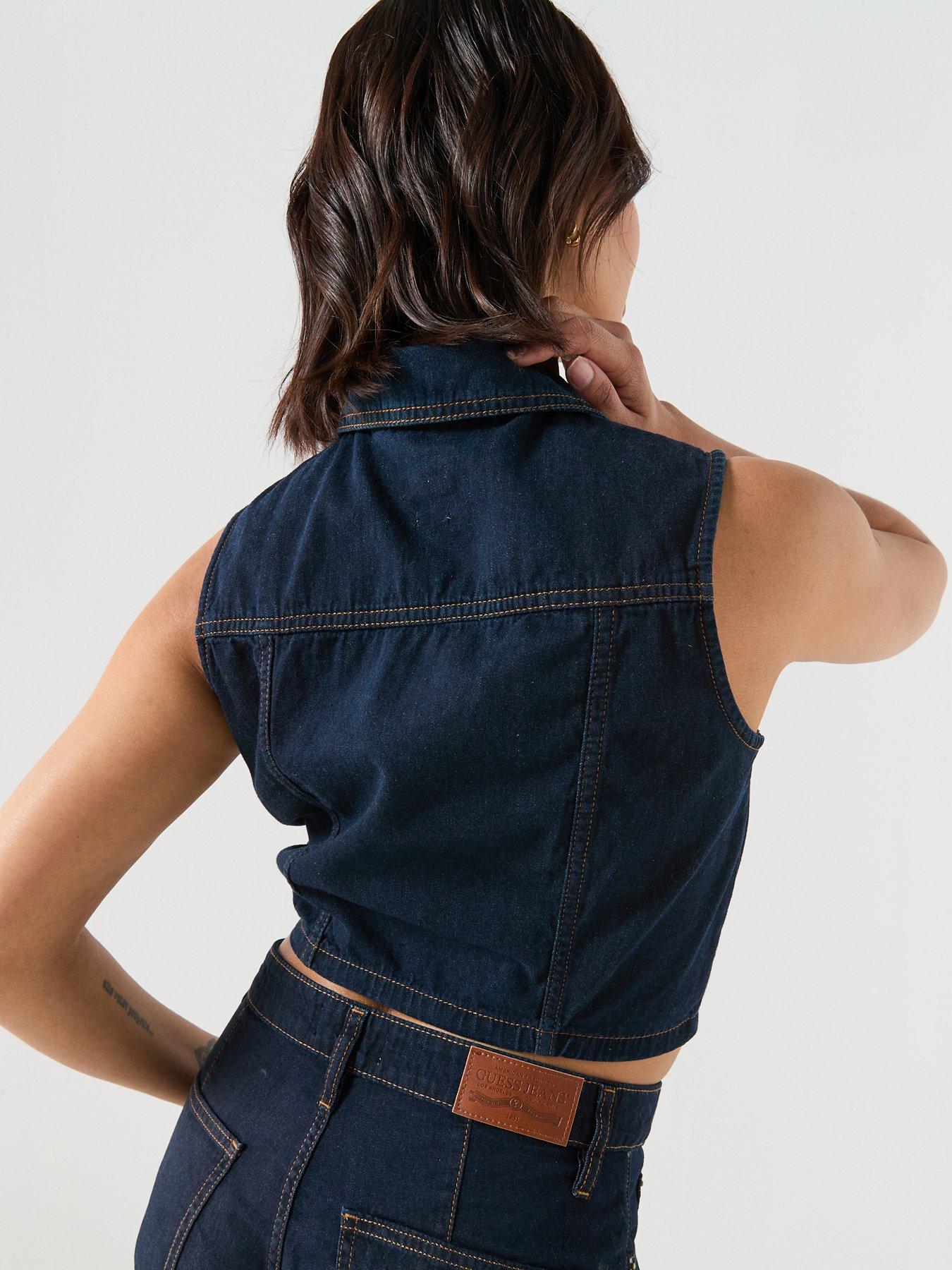 Image 2 of 6 of Guess Jeans Gj Cropped Button Through Top - Blue