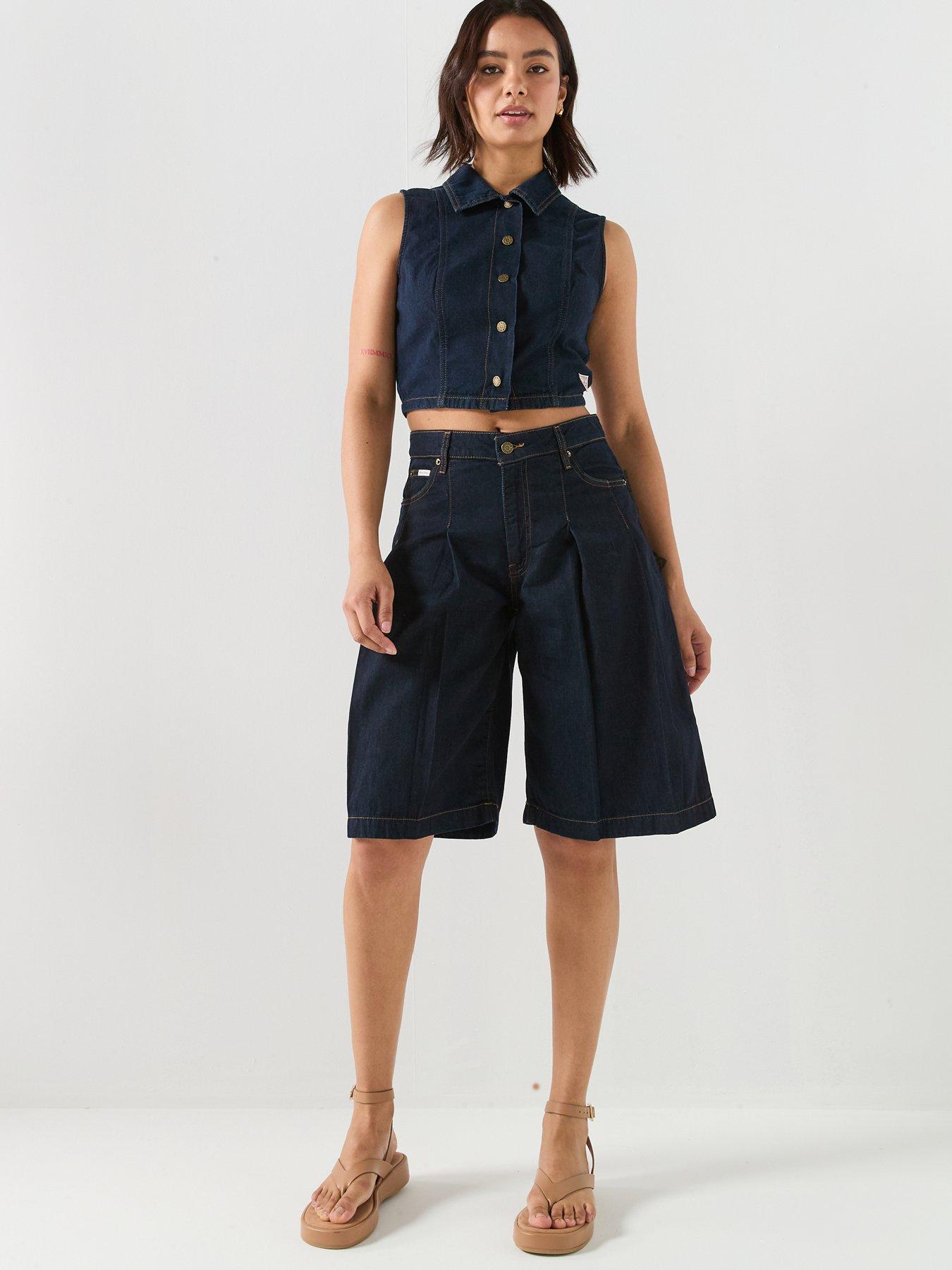 Image 6 of 6 of Guess Jeans Gj Cropped Button Through Top - Blue