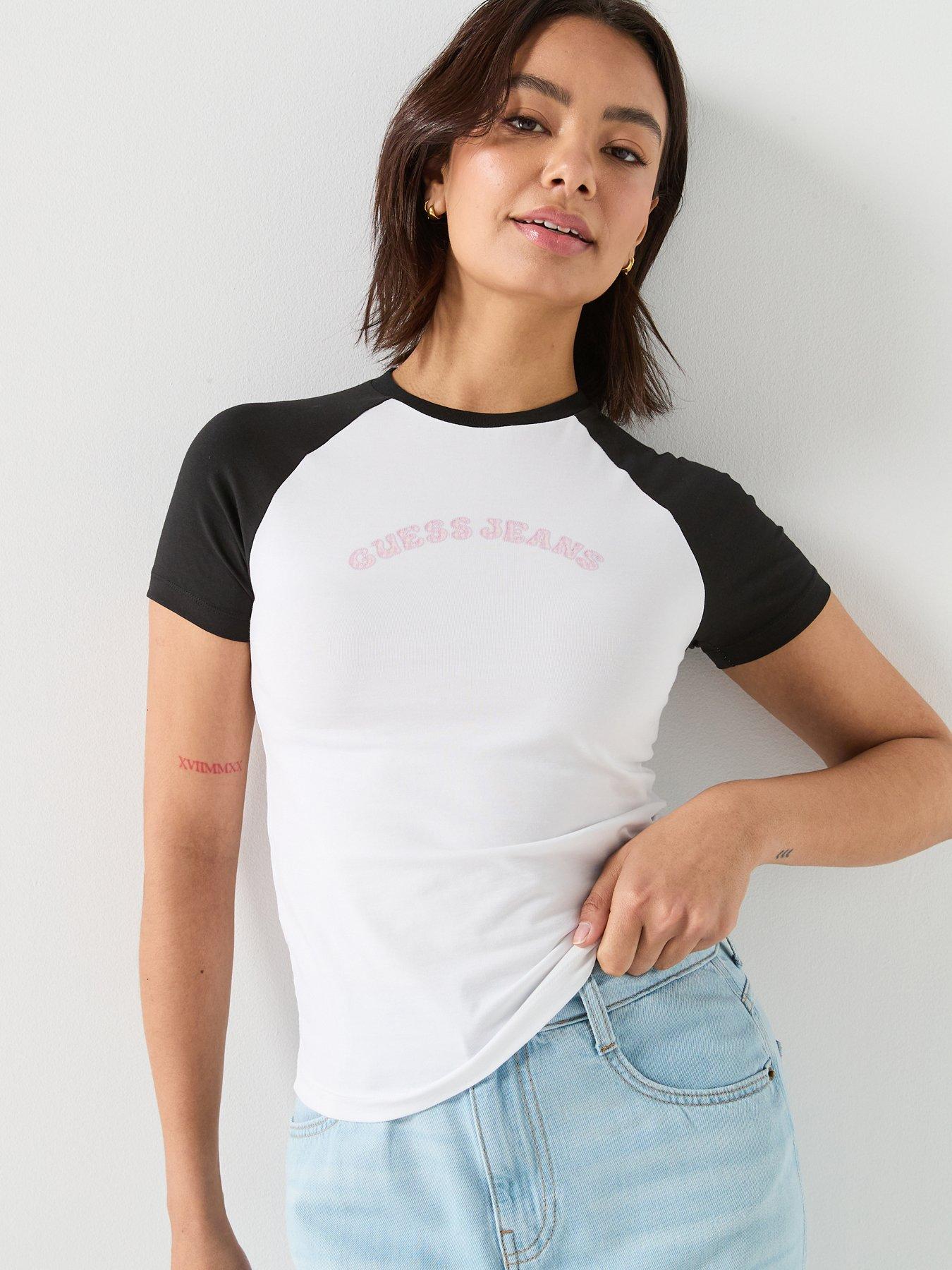 Guess Jeans Gj Colour Block Raglan Sleeve T-Shirt - White