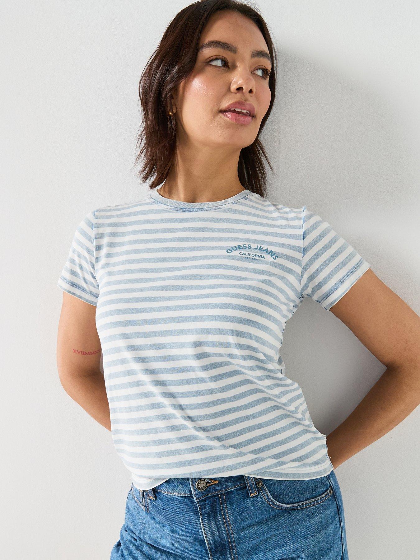 Image 1 of 5 of Guess Jeans Short Sleeve Striped T-Shirt - Blue