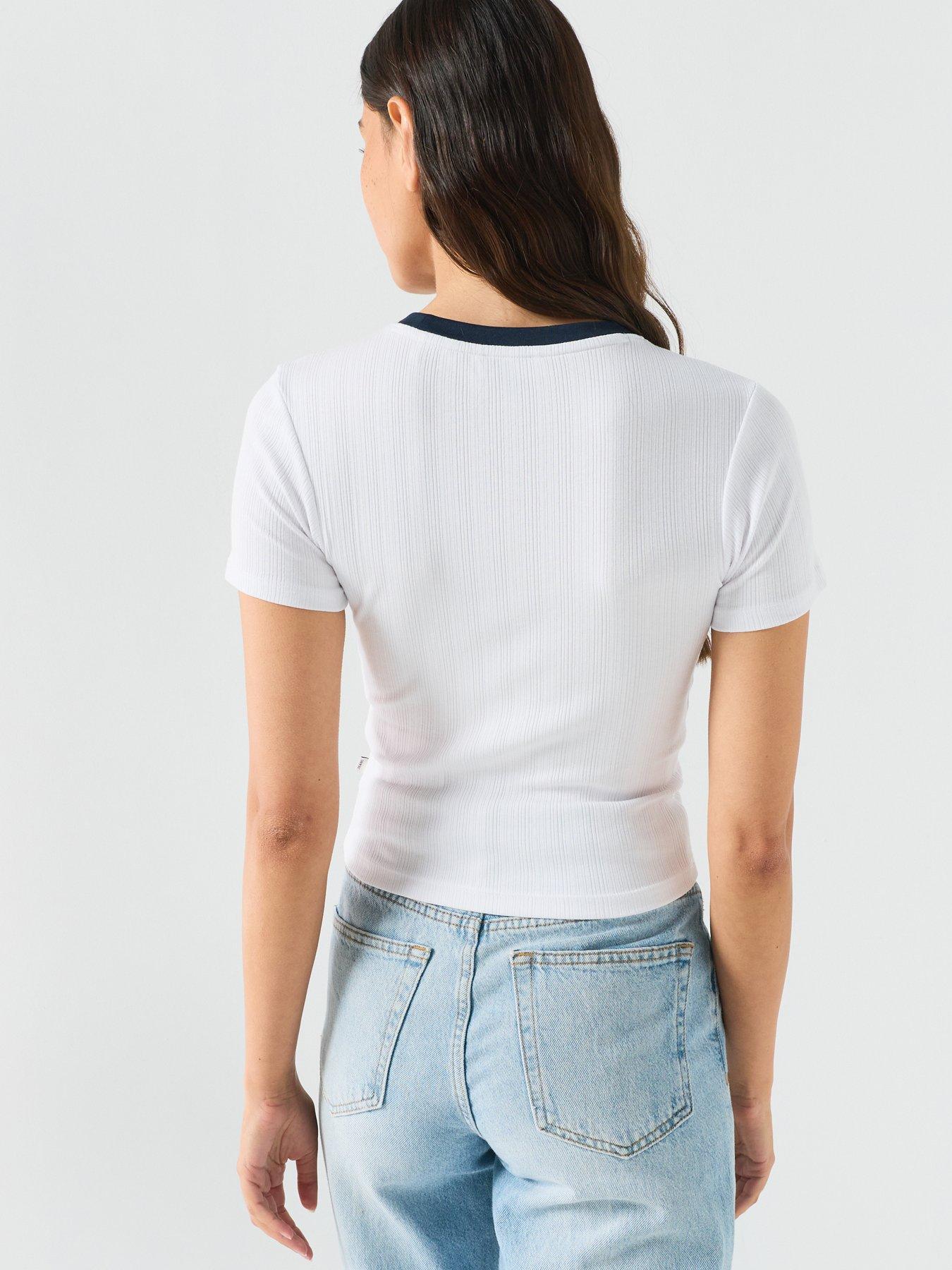 Image 2 of 6 of Guess Jeans Embro Ringer T-Shirt - White