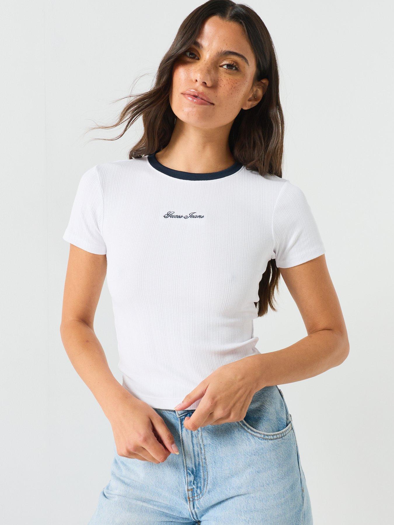 Image 4 of 6 of Guess Jeans Embro Ringer T-Shirt - White