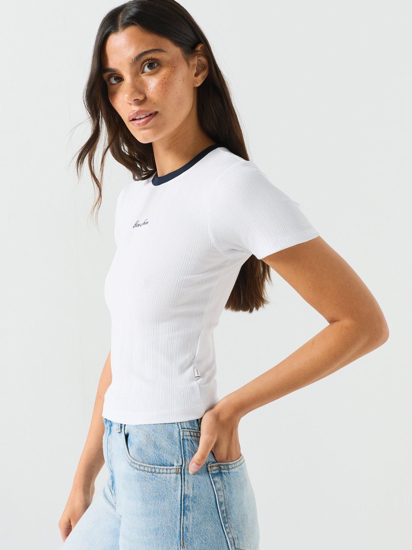 Image 5 of 6 of Guess Jeans Embro Ringer T-Shirt - White