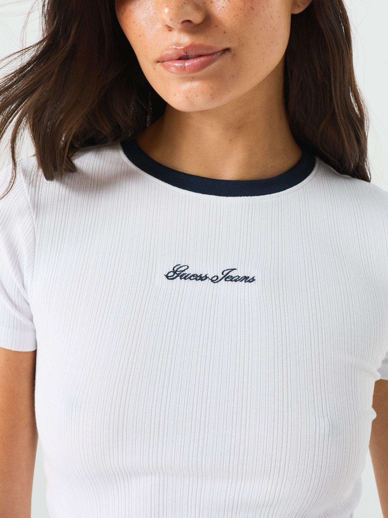 Image 6 of 6 of Guess Jeans Embro Ringer T-Shirt - White