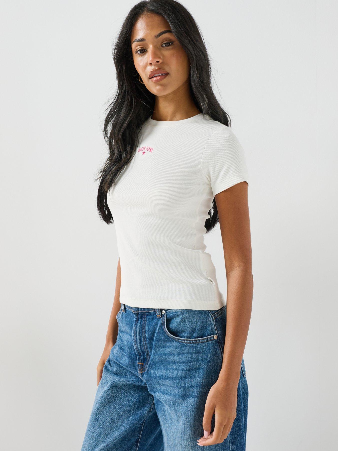 Image 4 of 6 of Guess Jeans Embroidered Star T-Shirt - White