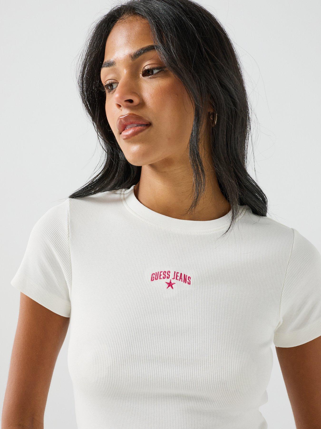 Image 6 of 6 of Guess Jeans Embroidered Star T-Shirt - White
