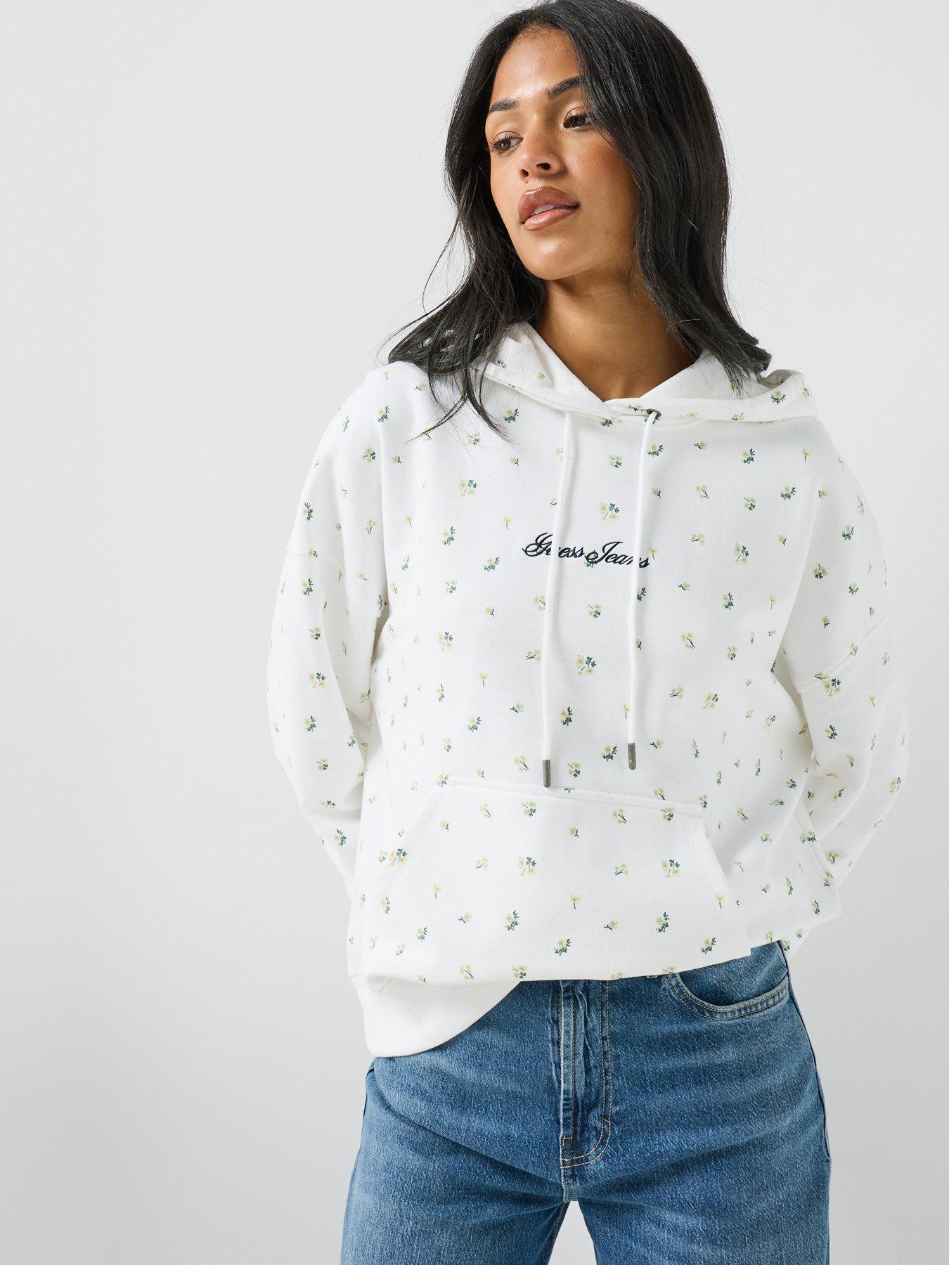 Image 4 of 6 of Guess Jeans Floral Printed Hoodie - White