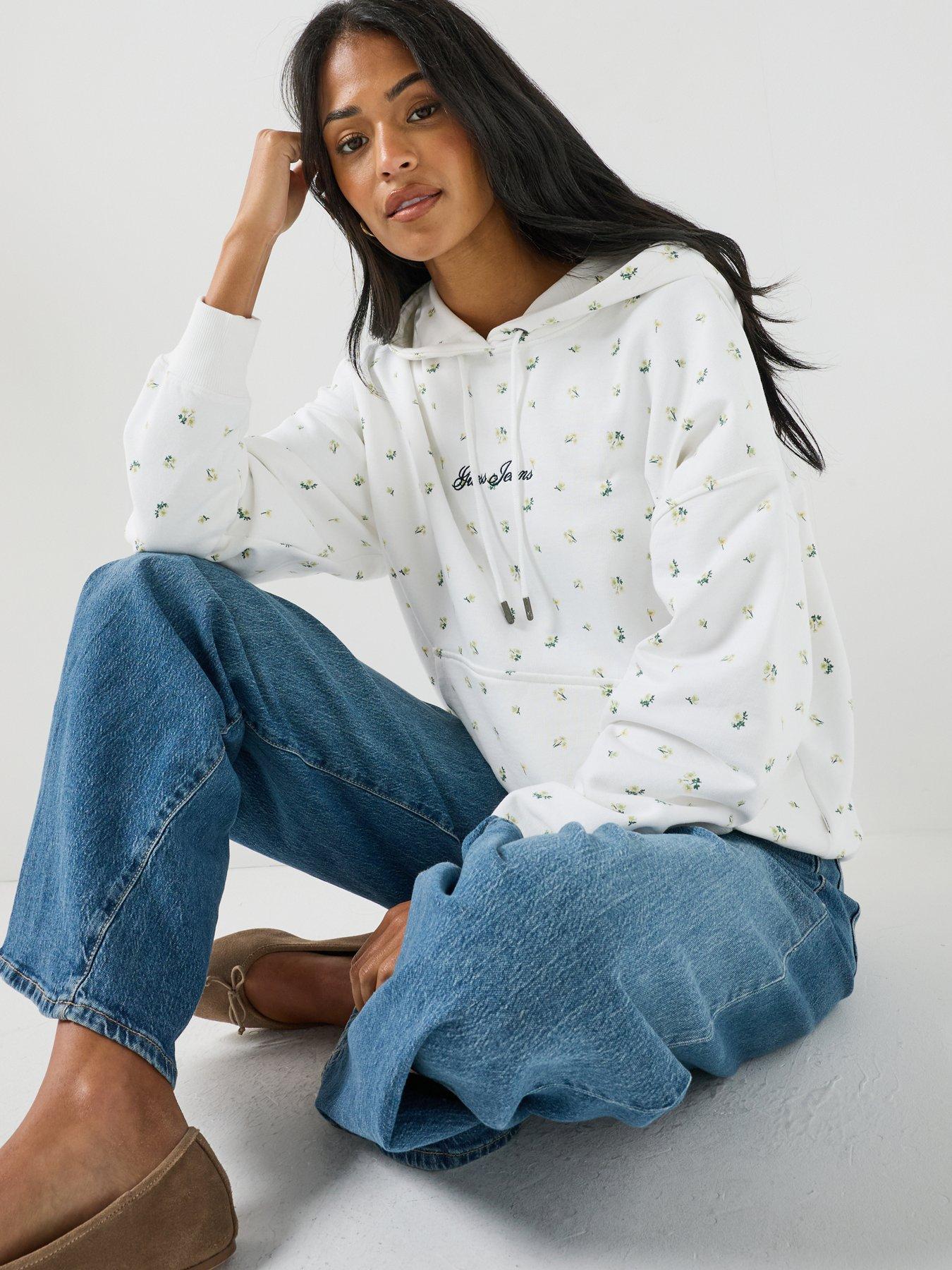 Image 5 of 6 of Guess Jeans Floral Printed Hoodie - White