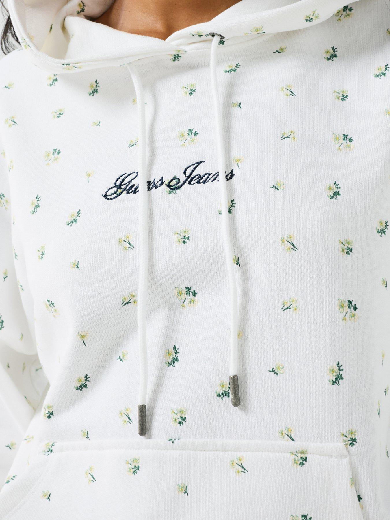 Image 6 of 6 of Guess Jeans Floral Printed Hoodie - White