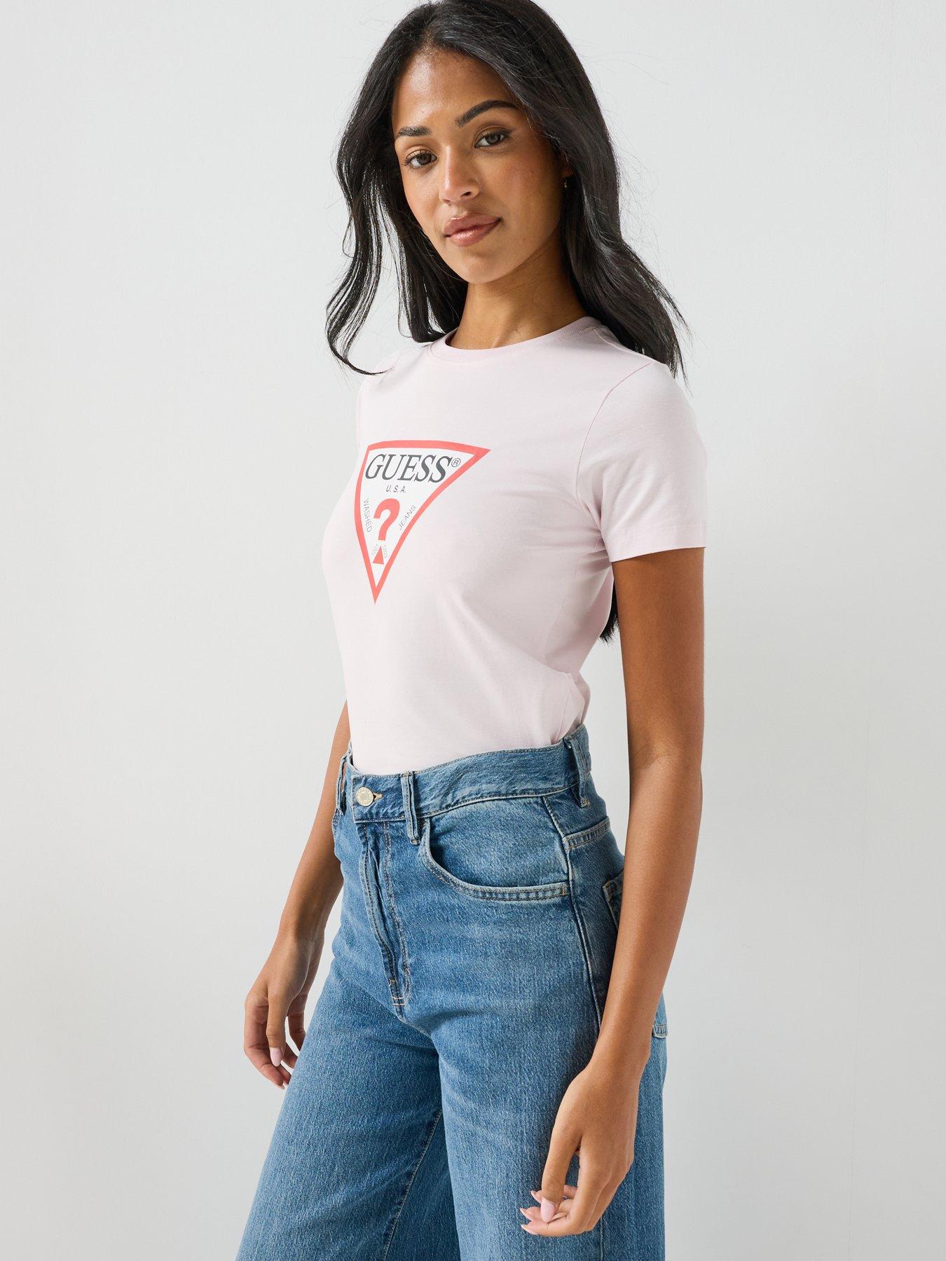 Image 4 of 5 of Guess Jeans Triangle Logo T-Shirt - White
