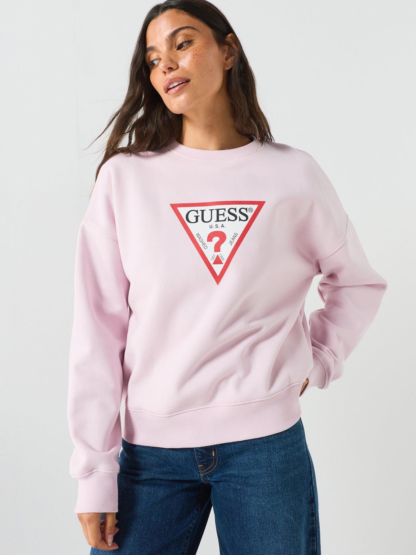 Guess Jeans Logo Triangle Crew Neck Sweatshirt - Pink