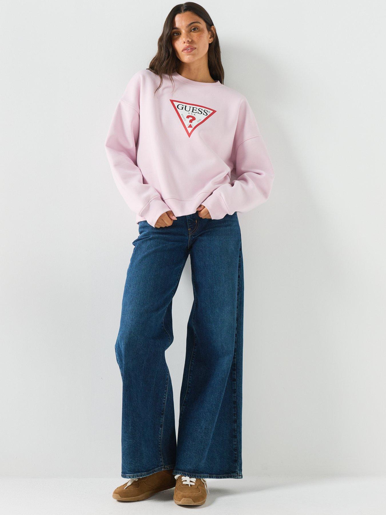 Image 3 of 5 of Guess Jeans Logo Triangle Crew Neck Sweatshirt - Pink