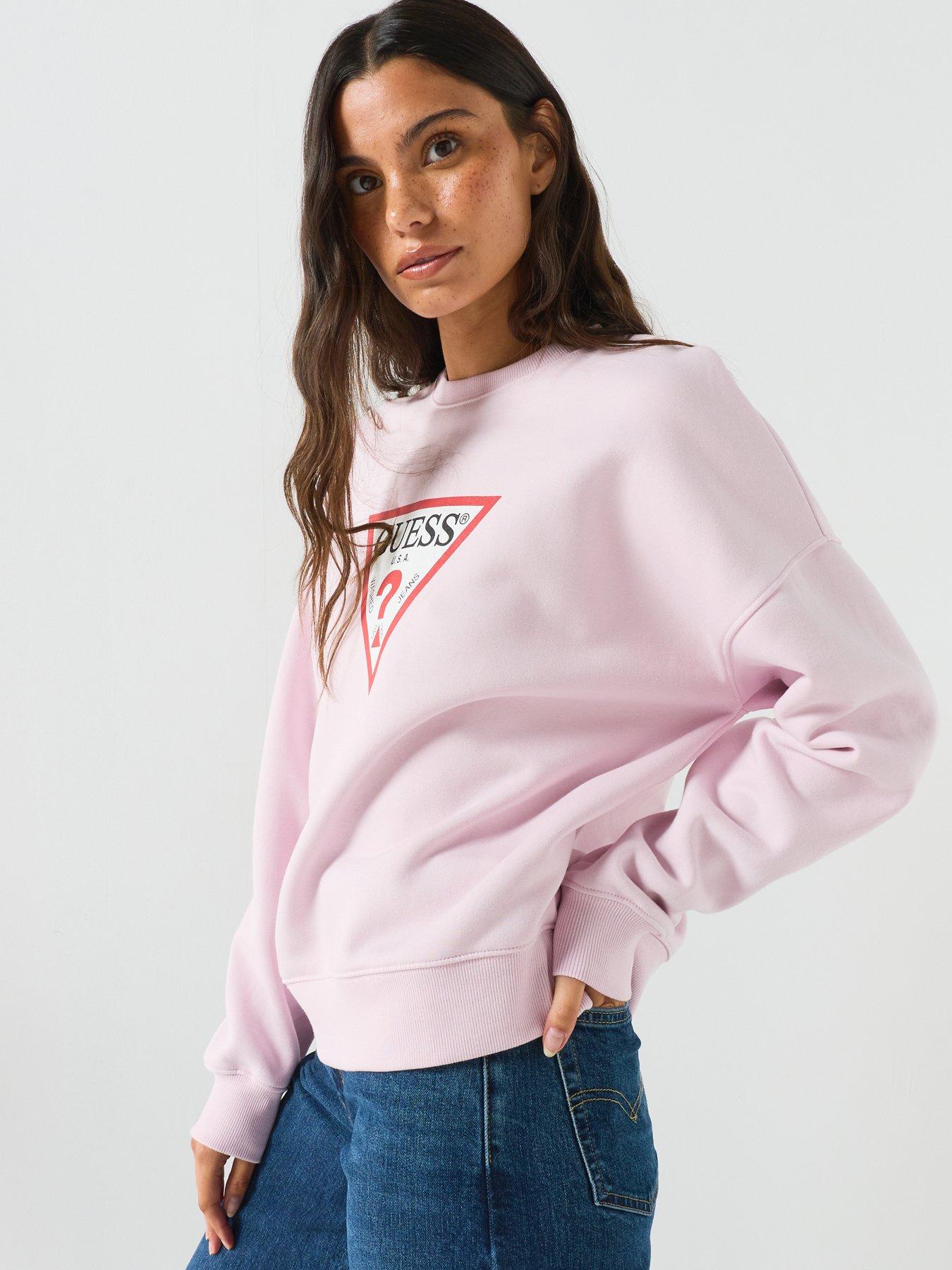 Image 4 of 5 of Guess Jeans Logo Triangle Crew Neck Sweatshirt - Pink