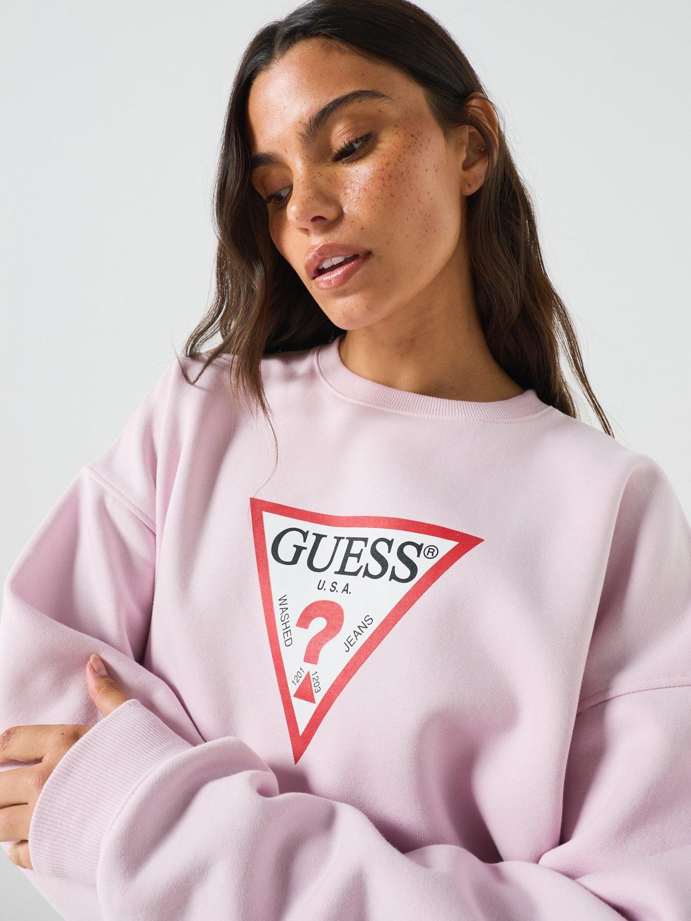 Image 5 of 5 of Guess Jeans Logo Triangle Crew Neck Sweatshirt - Pink