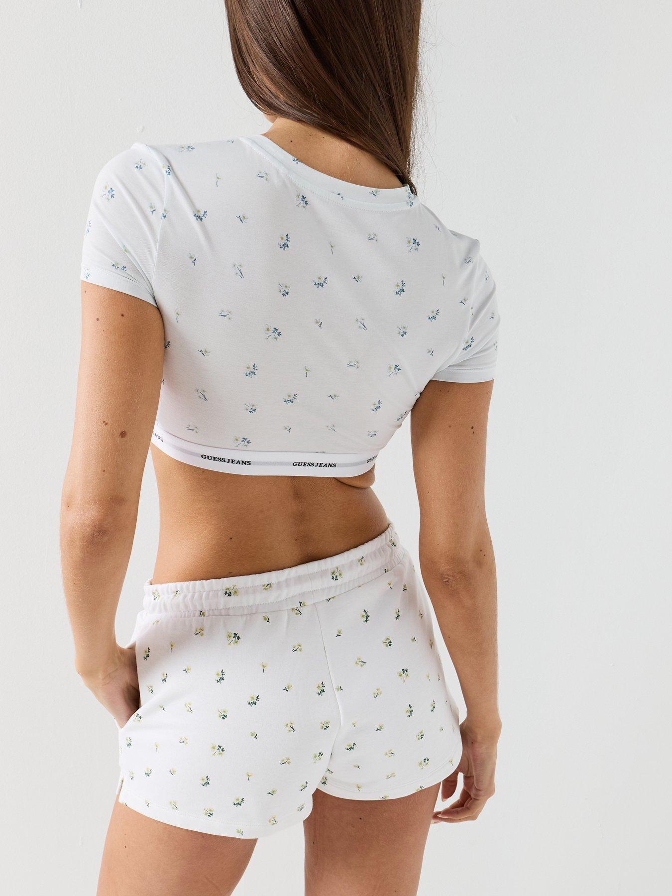 Image 2 of 6 of Guess Jeans Gj Short Sleeve Crop Top - White
