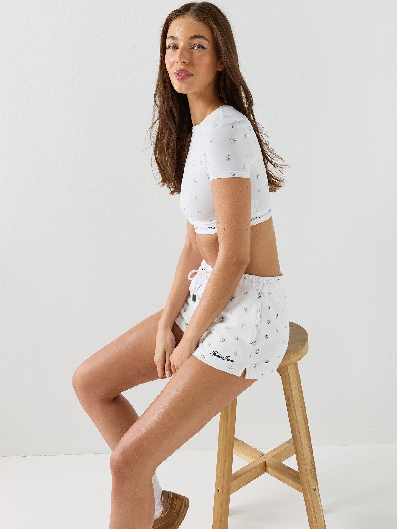 Image 6 of 6 of Guess Jeans Gj Short Sleeve Crop Top - White