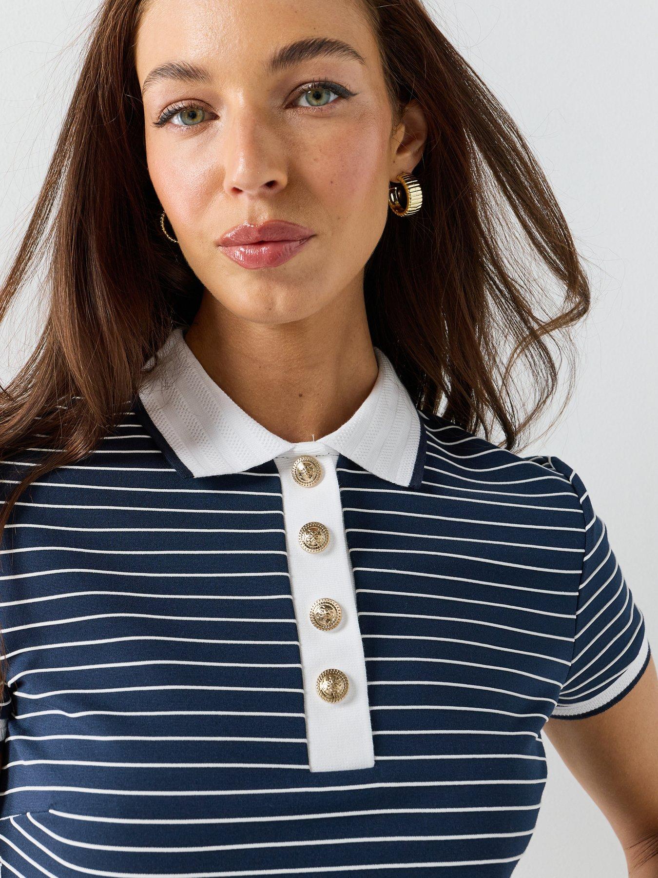 Image 4 of 5 of Guess Short Sleeve Striped Polo Top - Blue