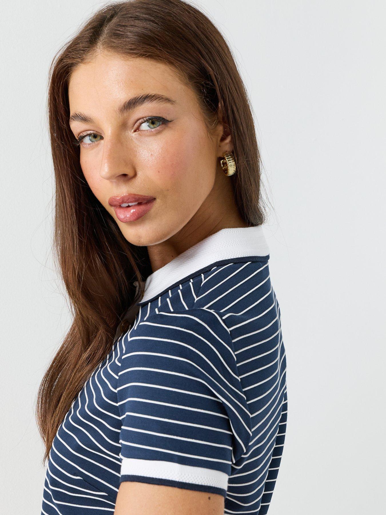 Image 5 of 5 of Guess Short Sleeve Striped Polo Top - Blue