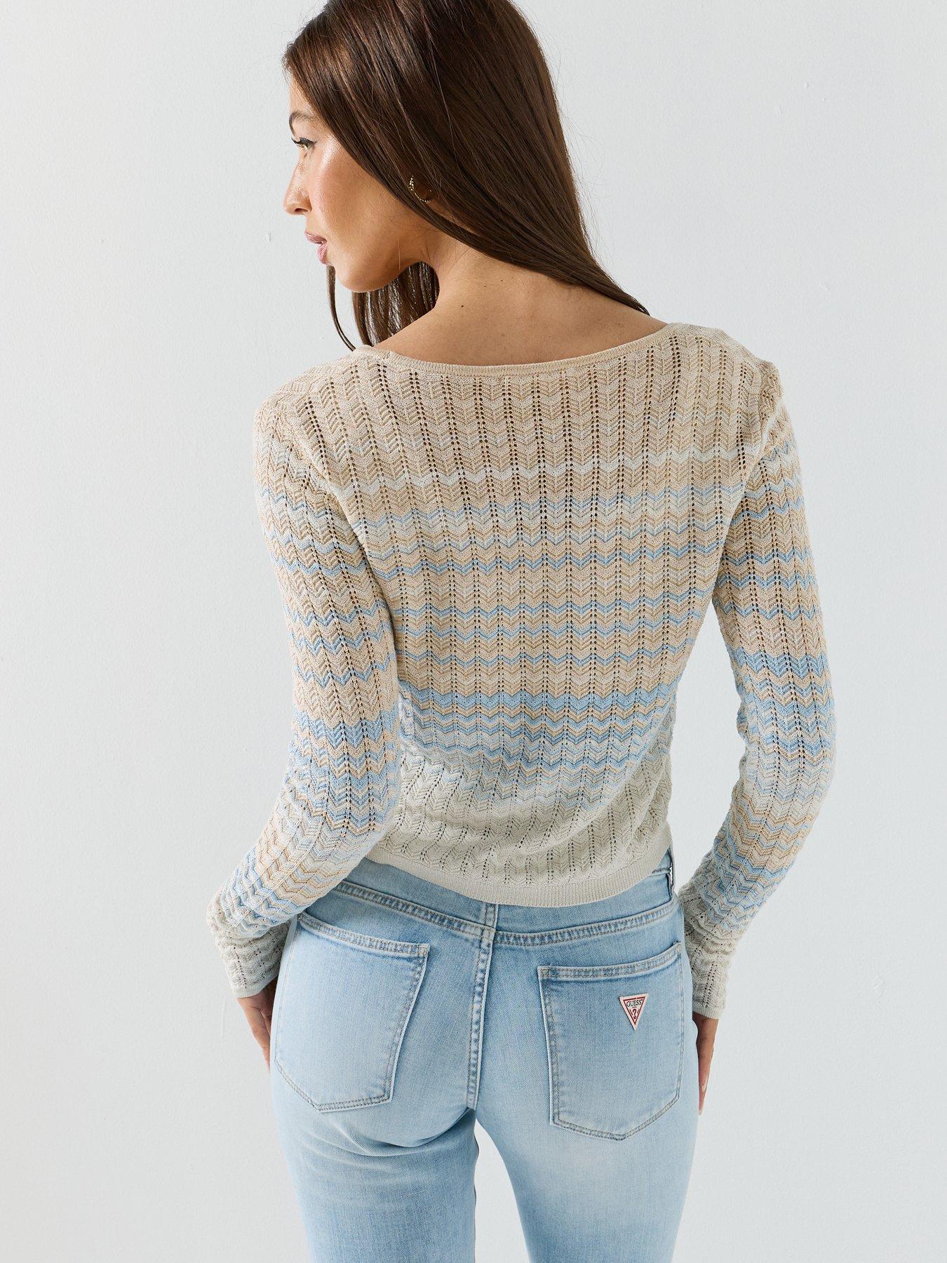 Image 2 of 4 of Guess Long Sleeve Chevron Knitted Cardigan - Blue