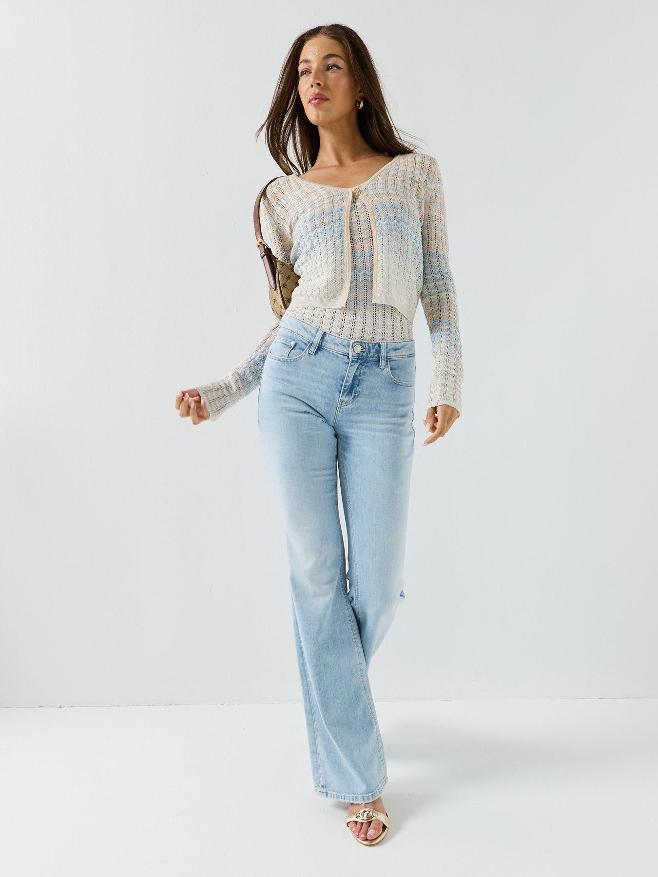 Image 3 of 4 of Guess Long Sleeve Chevron Knitted Cardigan - Blue