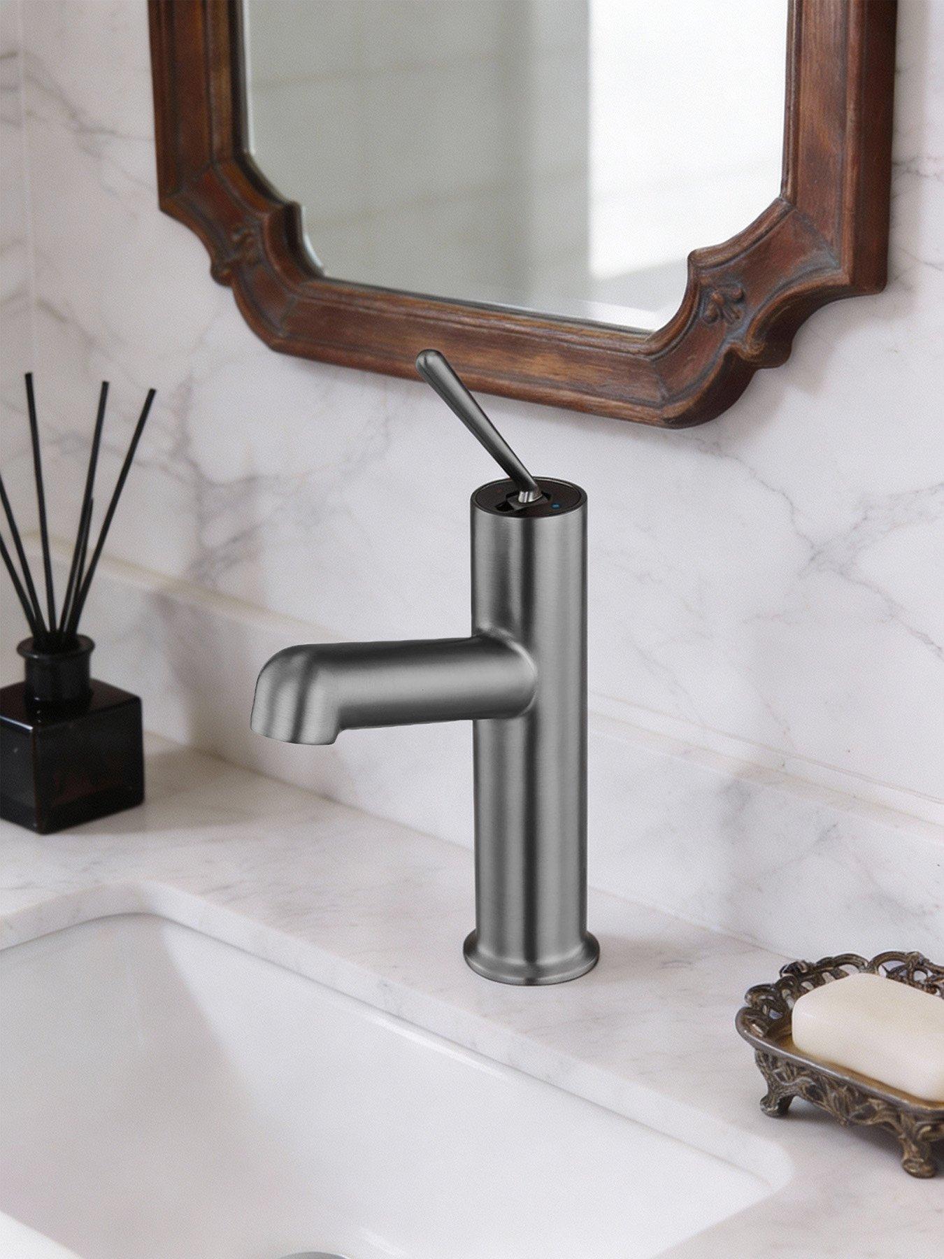 Living And Home Gunmetal Grey Metal Basin Mixer Tap With Zinc Alloy Handle in One Colour