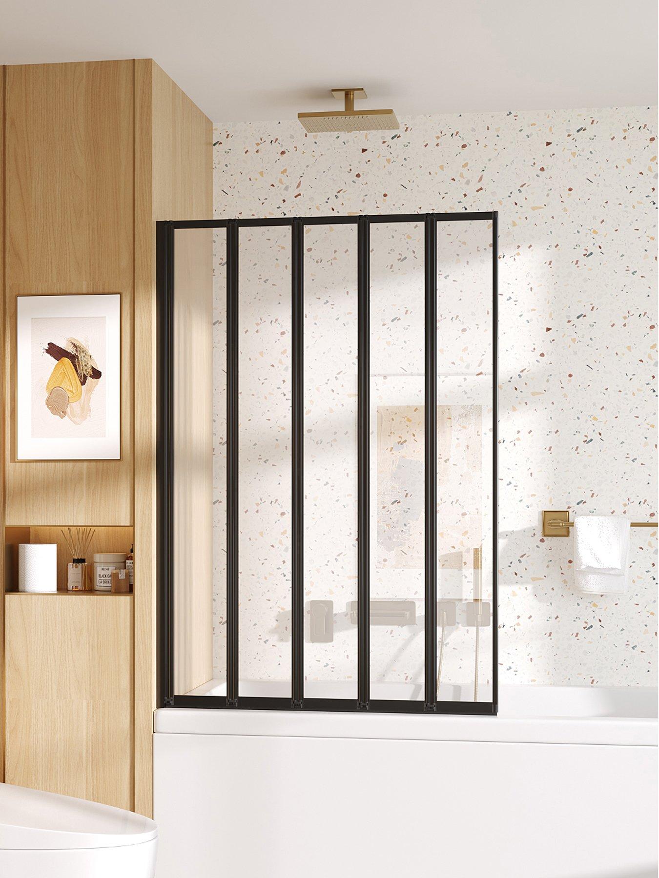 Living And Home 5 Panel Folding Transparent Glass Over Bath Shower Screen in One Colour