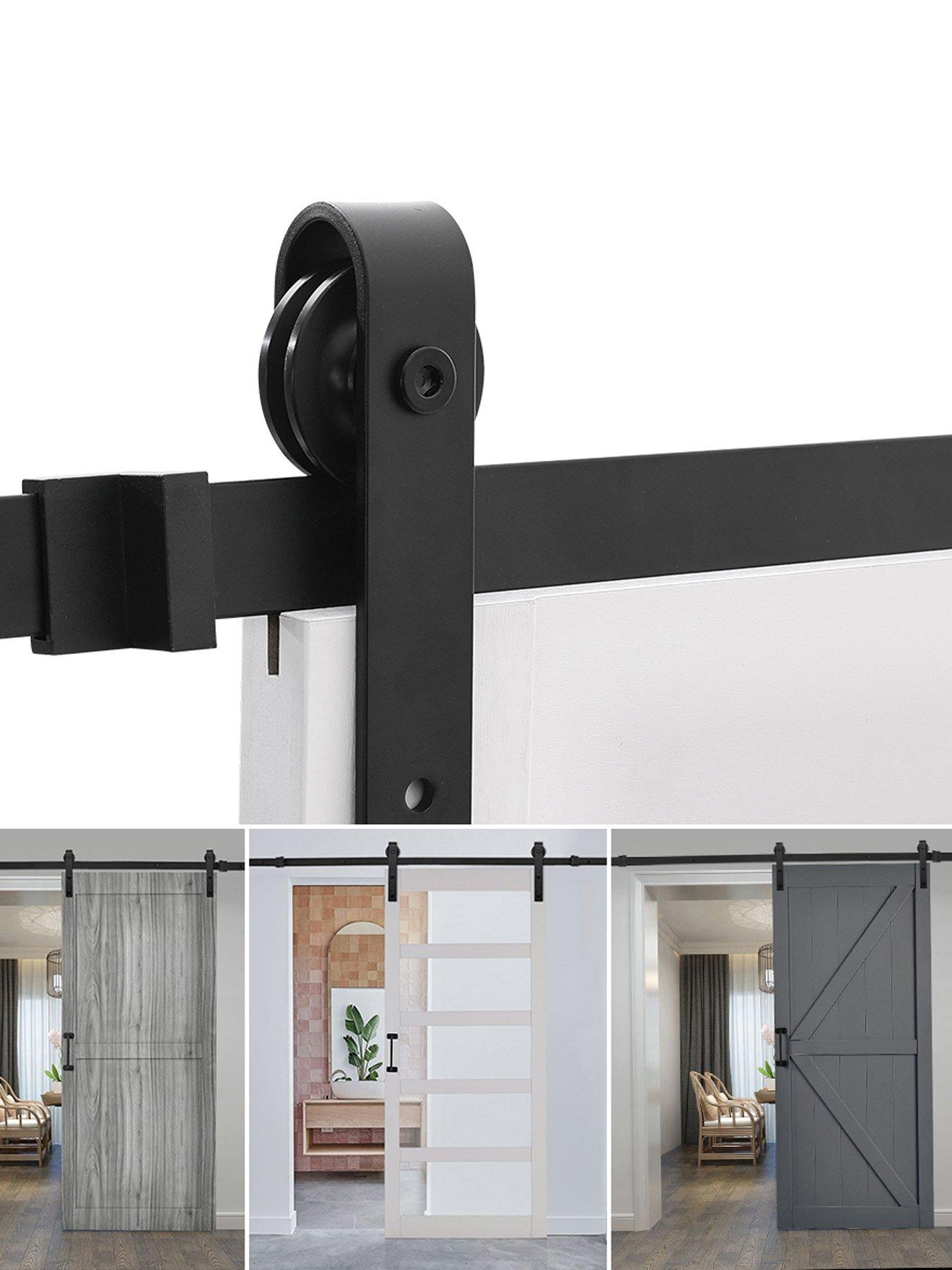 Living and Home 6.6ft Black Steel Barn Door Track System Sliding Hardware Kit