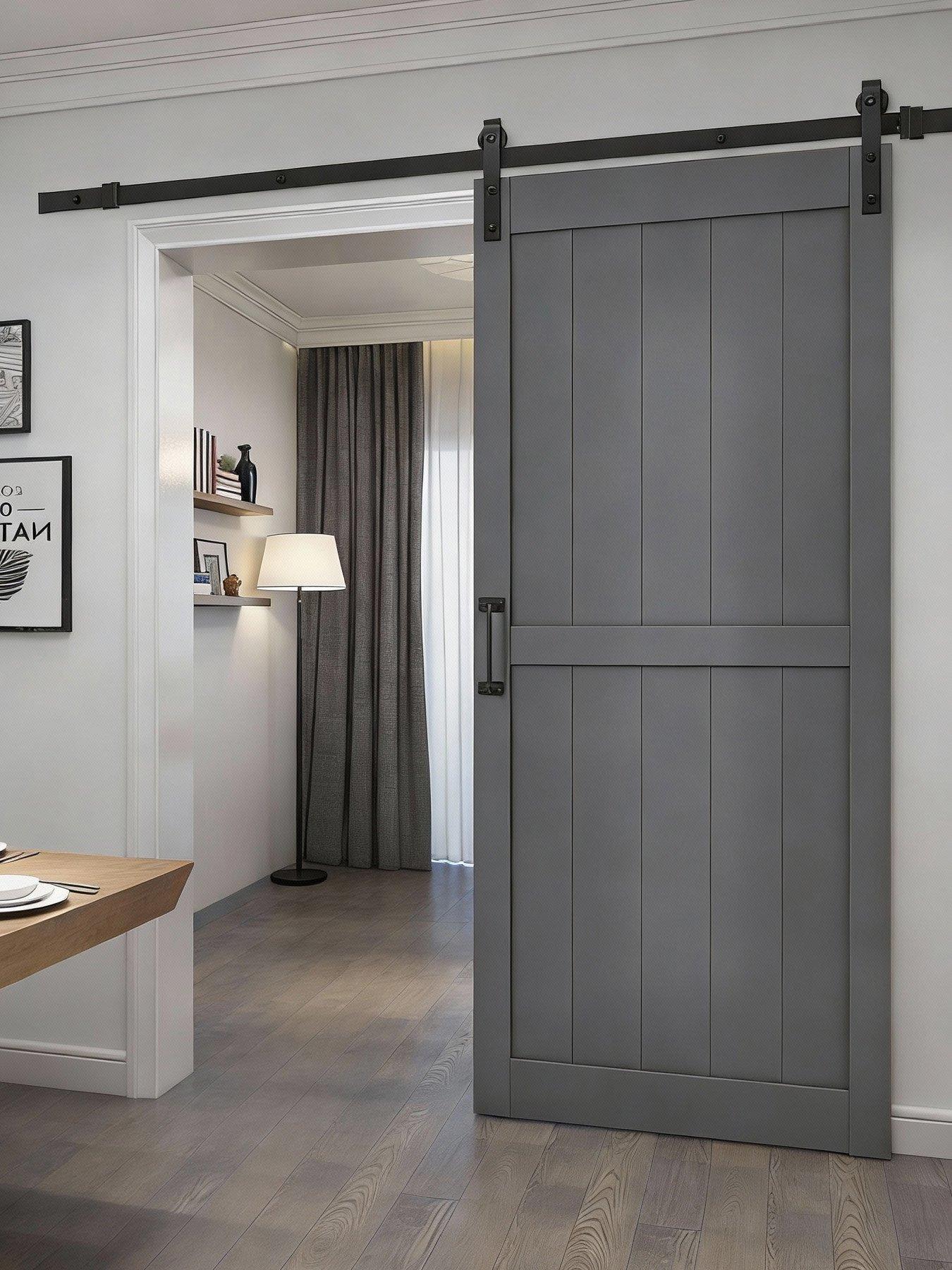Image 1 of 7 of Living and Home Wooden Sliding Door Barn Door with 6ft Steel Hardware Kit