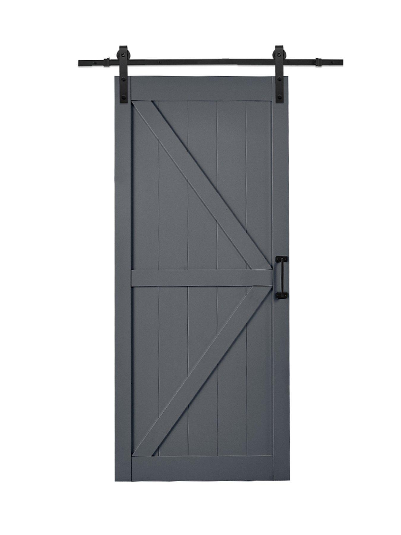 Image 2 of 7 of Living and Home Wooden Sliding Door Barn Door with 6ft Steel Hardware Kit